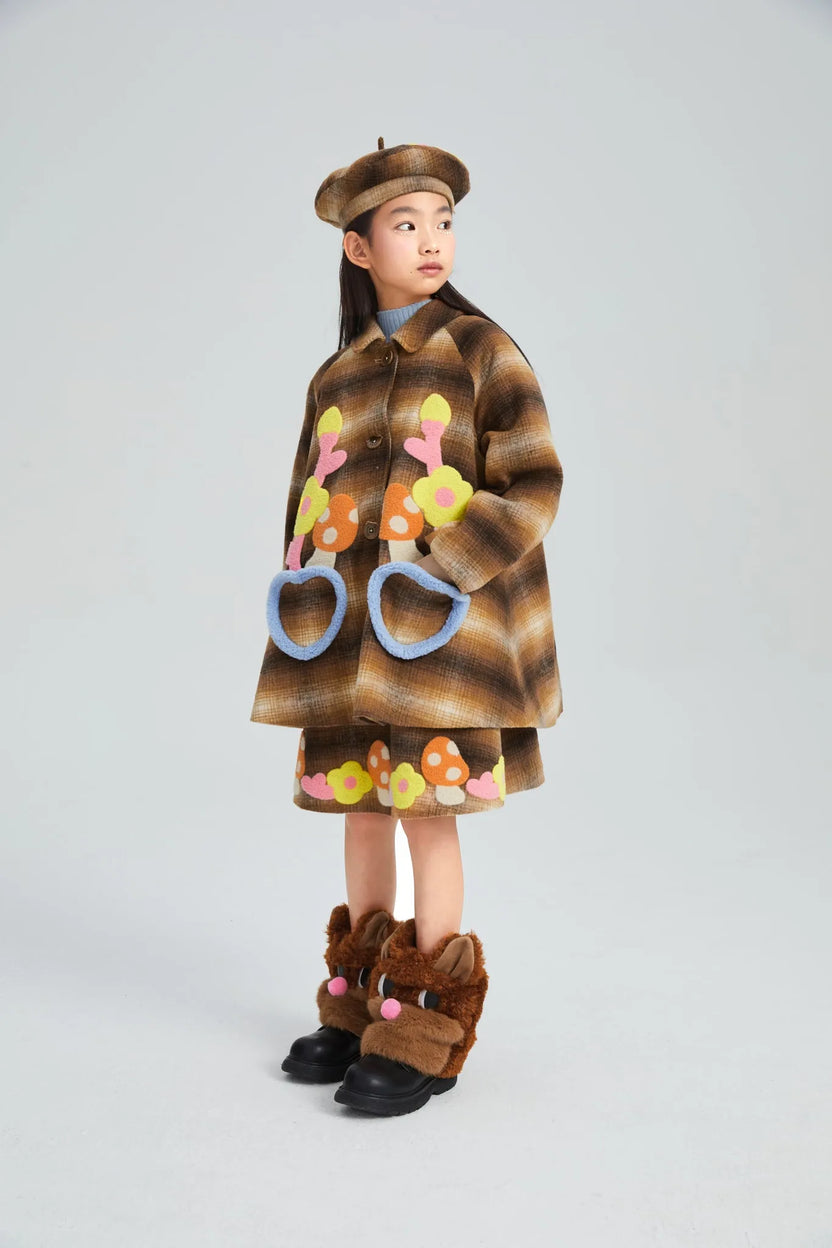 Forest Embroidered Check Wool Coat by Poco Blush, image 4