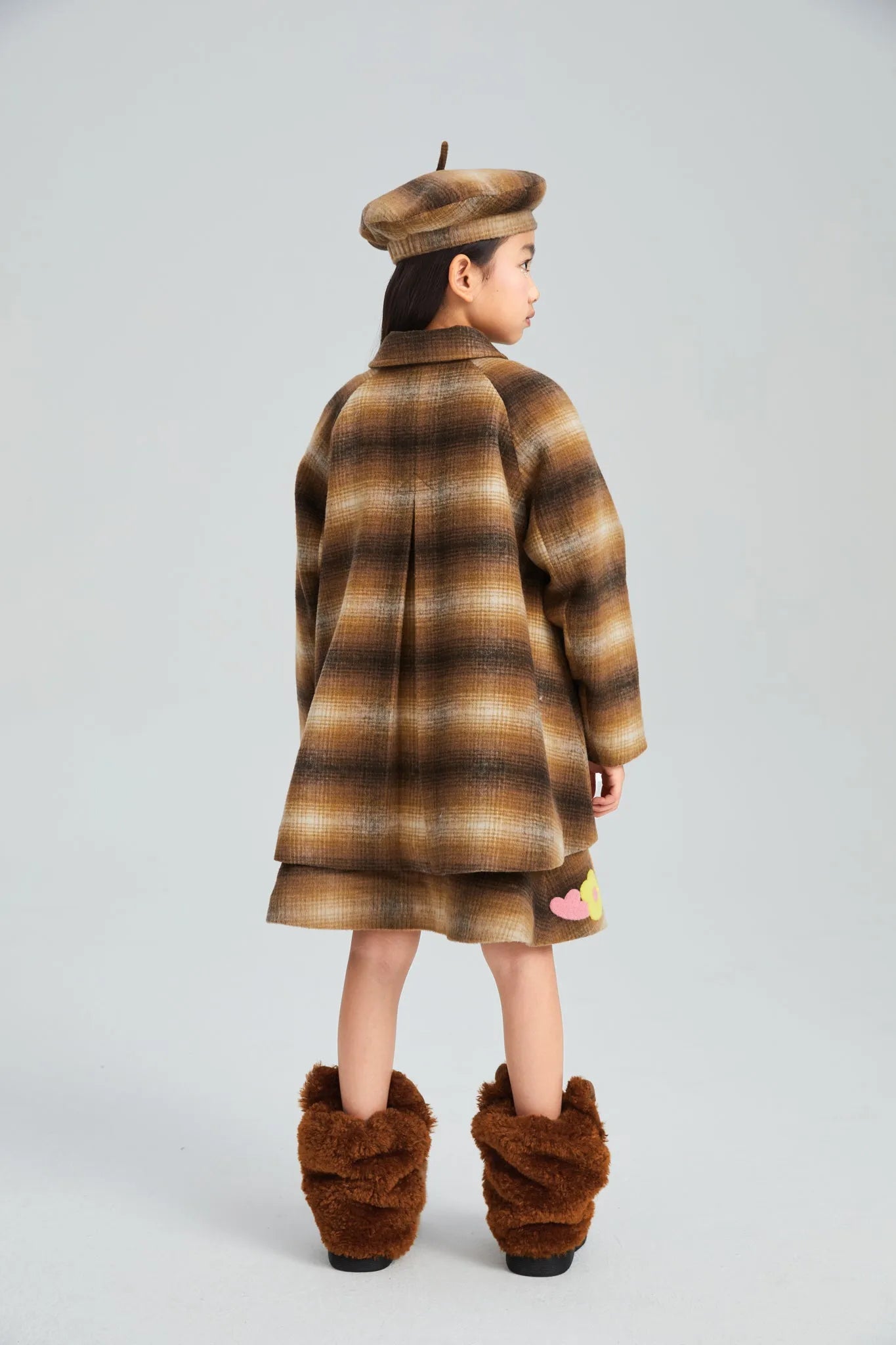 Poco Blush Forest Embroidered Check Wool Coat