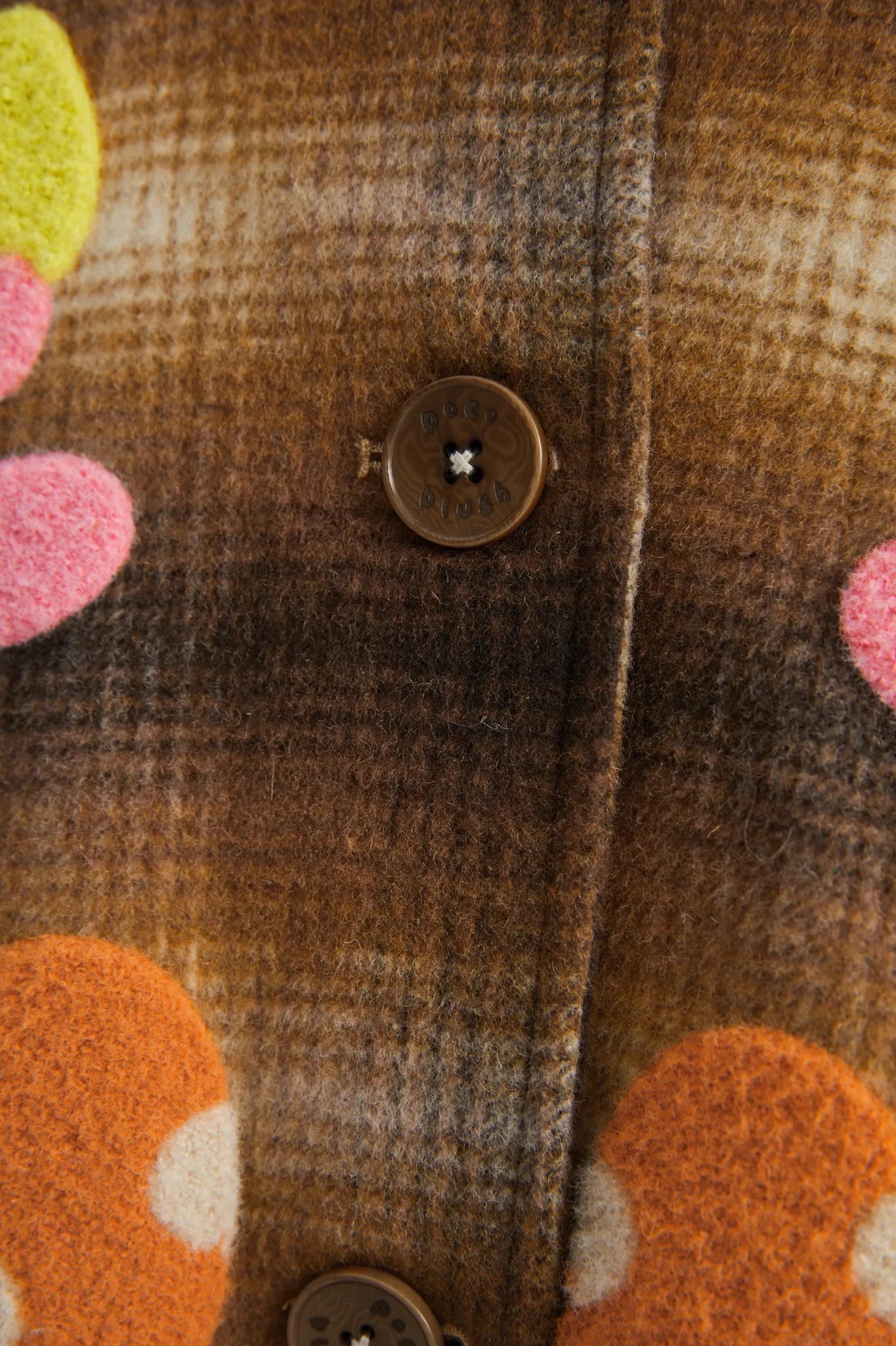 Poco Blush Forest Embroidered Check Wool Coat