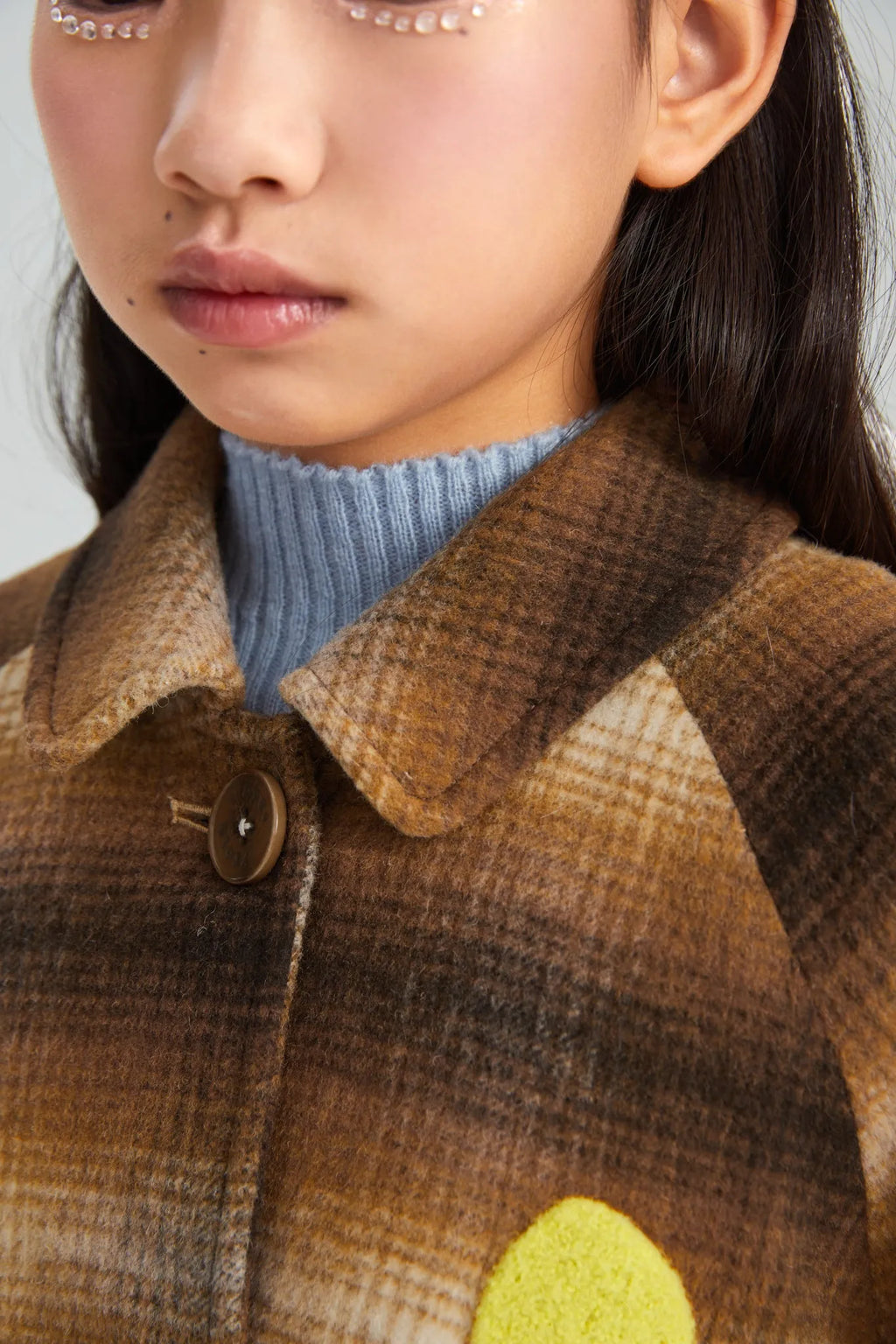 Poco Blush Forest Embroidered Check Wool Coat