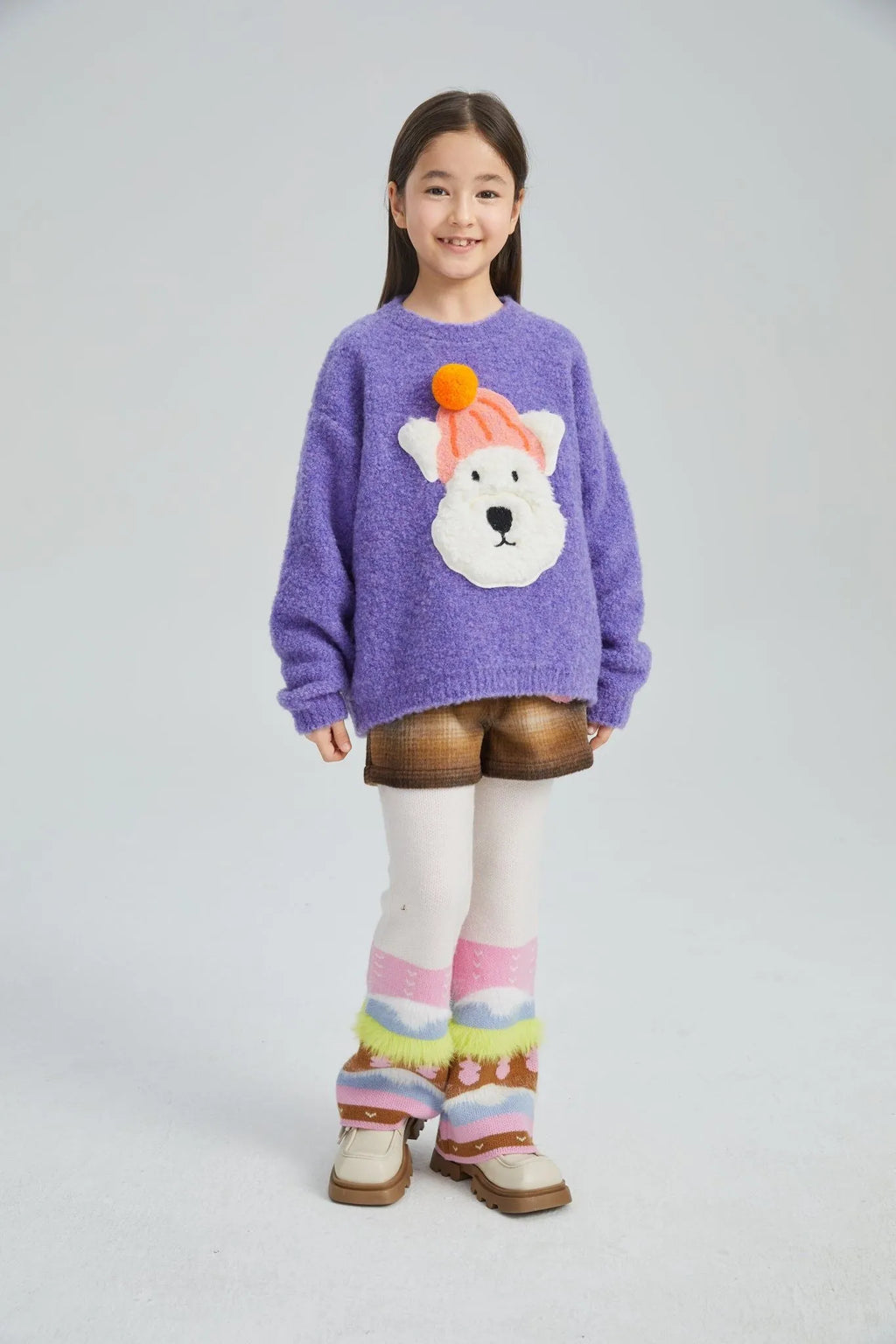 Poco Blush Snow Squirrel & Puppy Loop Knit Sweater