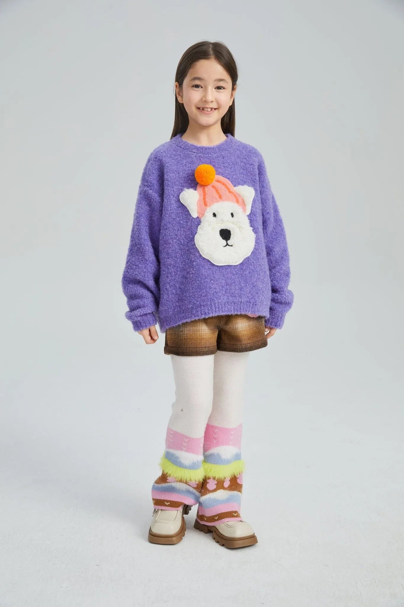 Poco Blush Snow Squirrel & Puppy Loop Knit Sweater