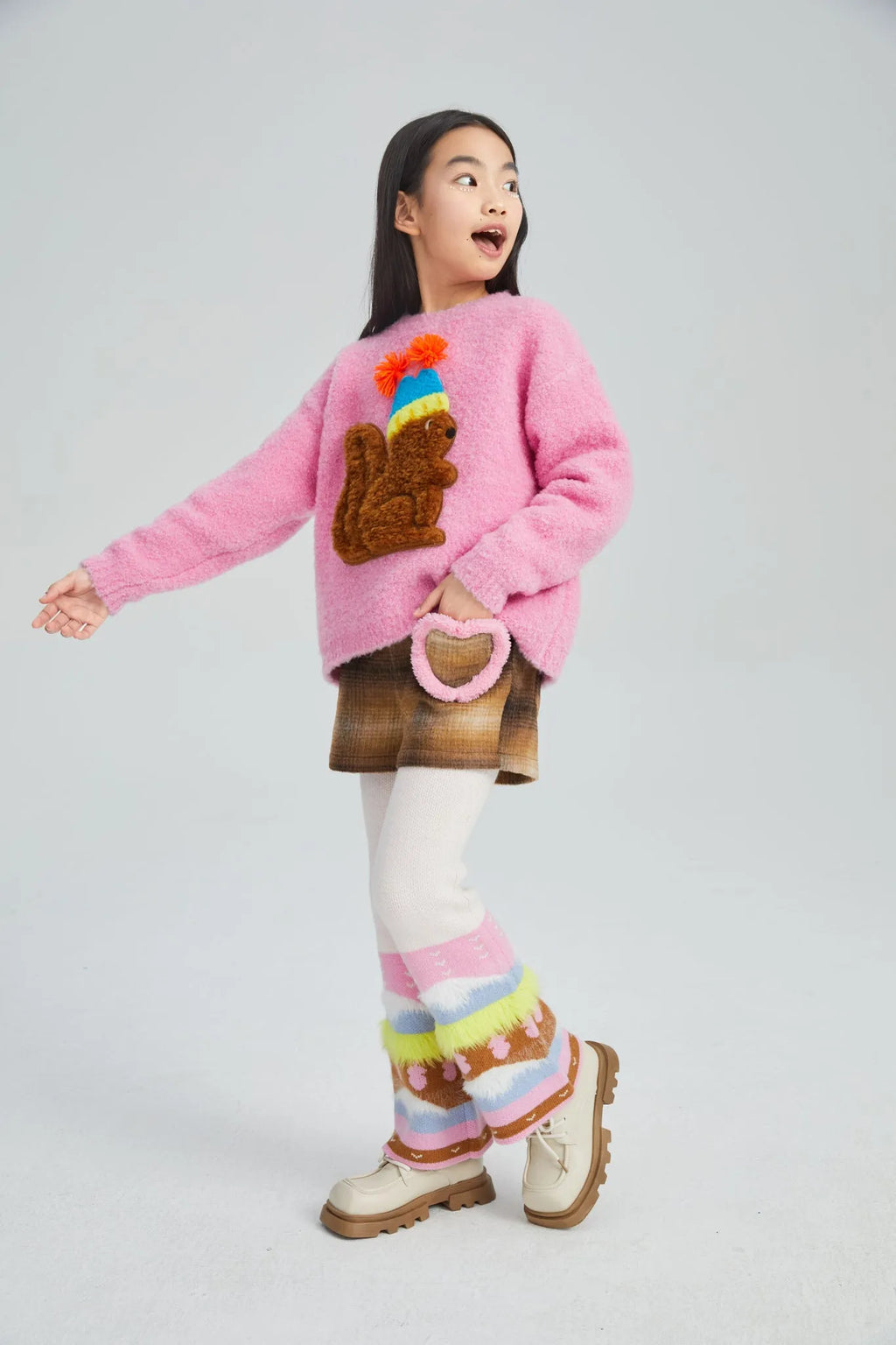 Poco Blush Layered Check Knit Long Pants