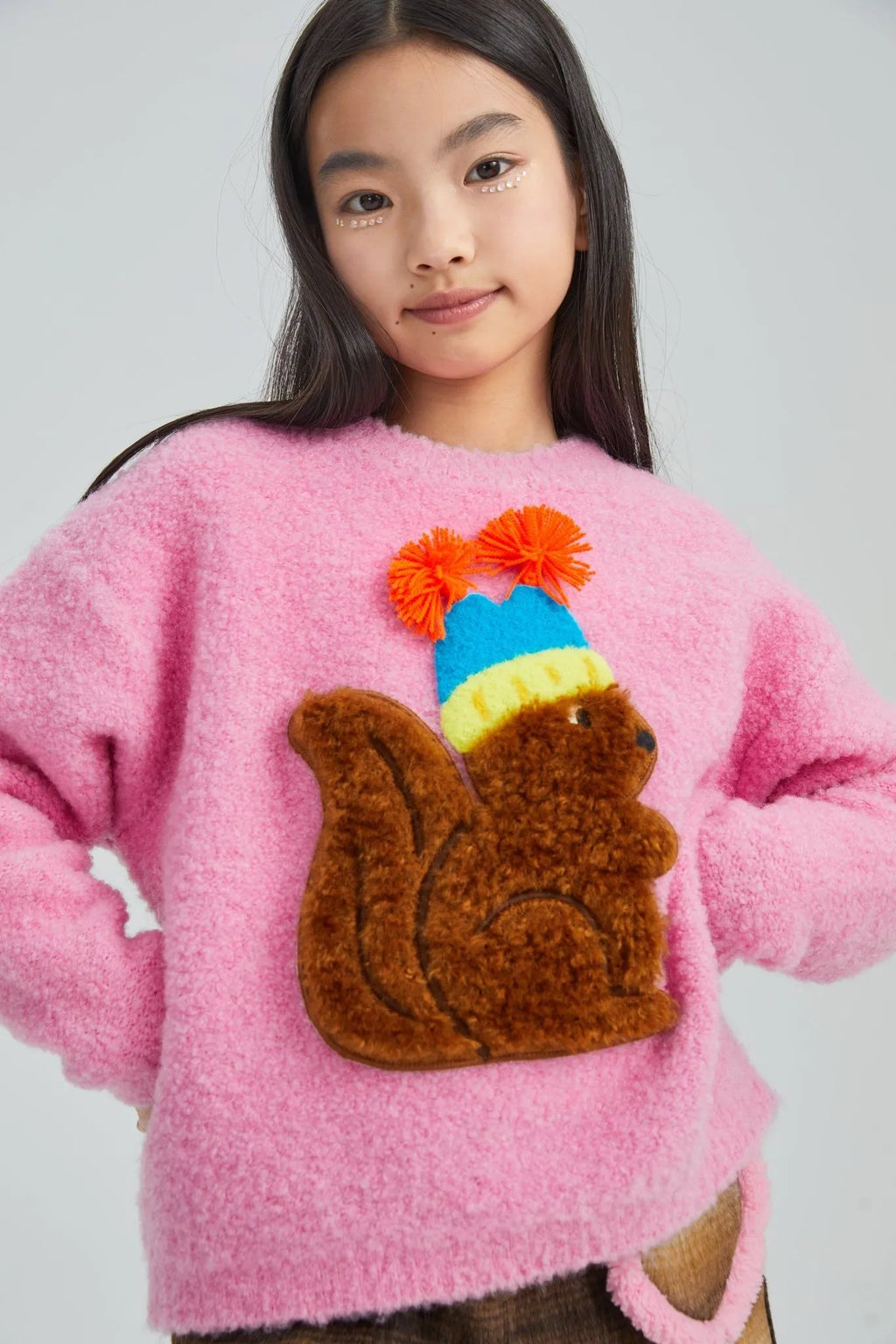 Poco Blush Snow Squirrel & Puppy Loop Knit Sweater