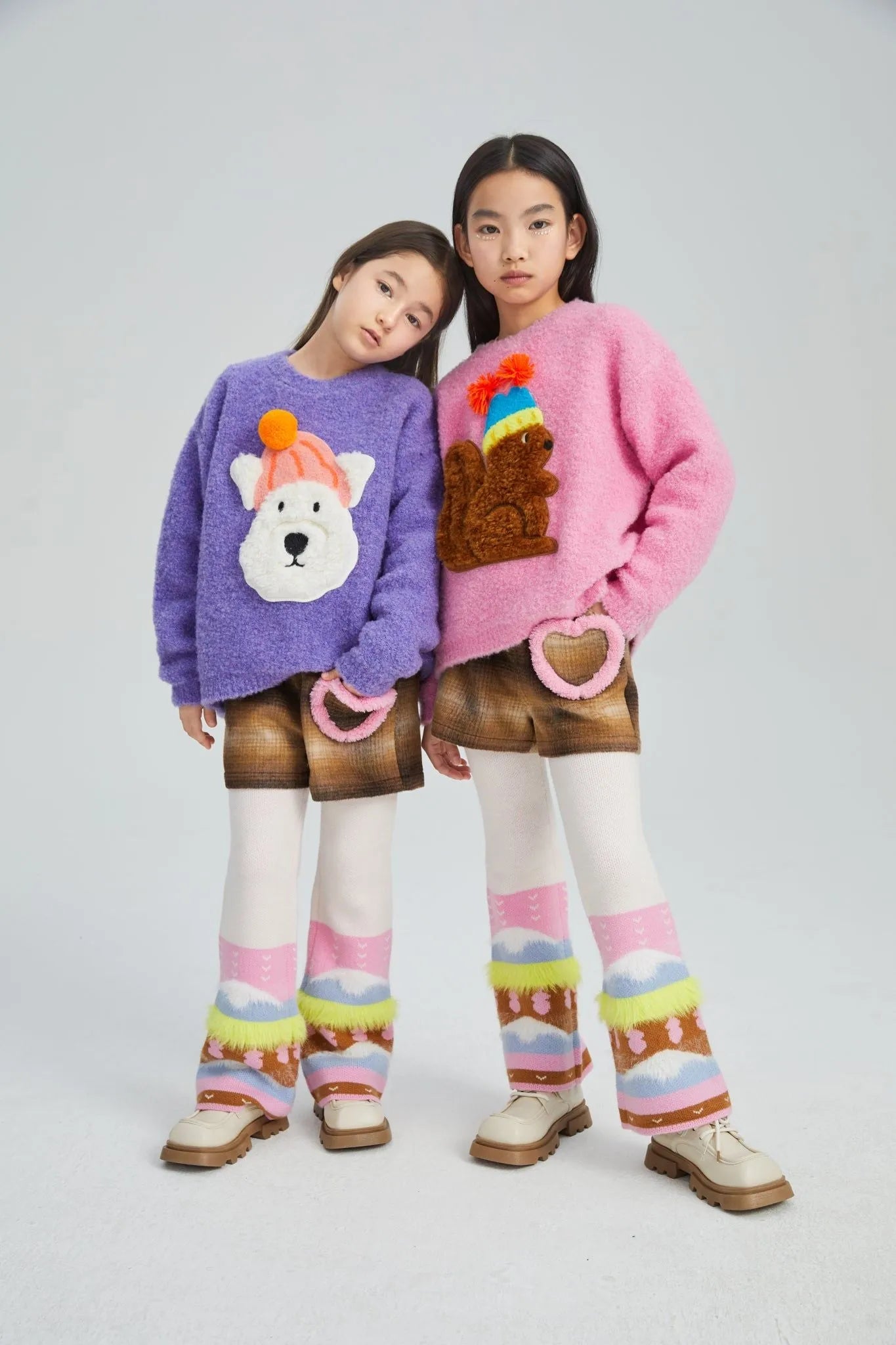 Poco Blush Snow Squirrel & Puppy Loop Knit Sweater