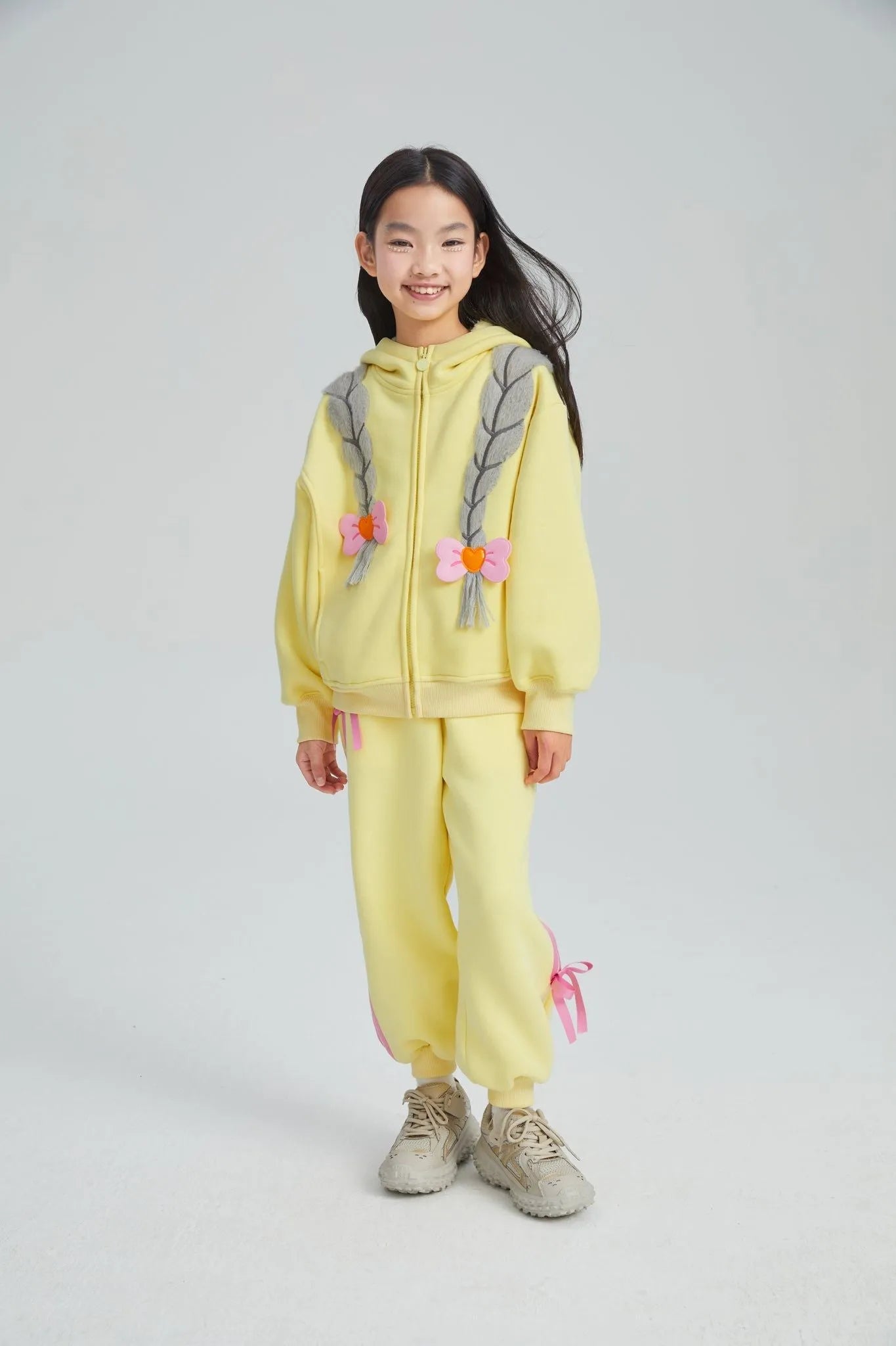 Poco Blush Bow Braid Fleece Zip Jacket