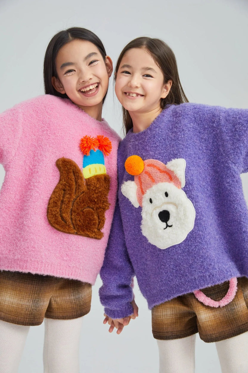 Snow Squirrel & Puppy Loop Knit Sweater by Poco Blush, image 11
