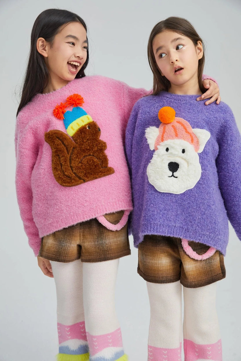 Snow Squirrel & Puppy Loop Knit Sweater by Poco Blush, image 12