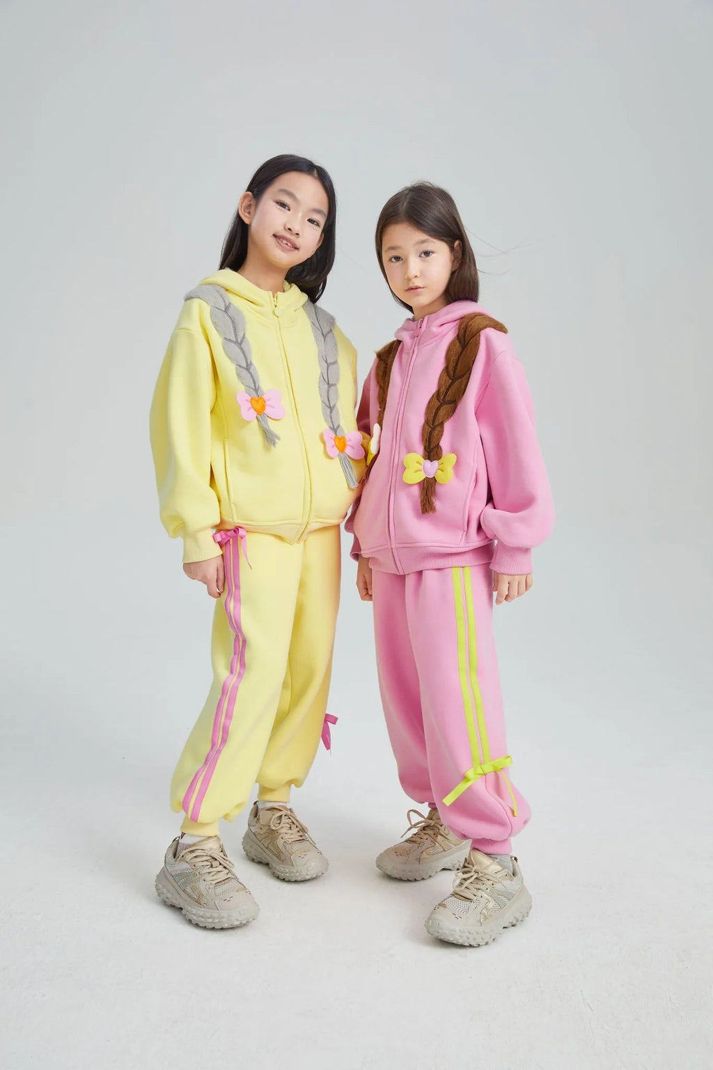 Poco Blush Bow Braid Fleece Zip Jacket