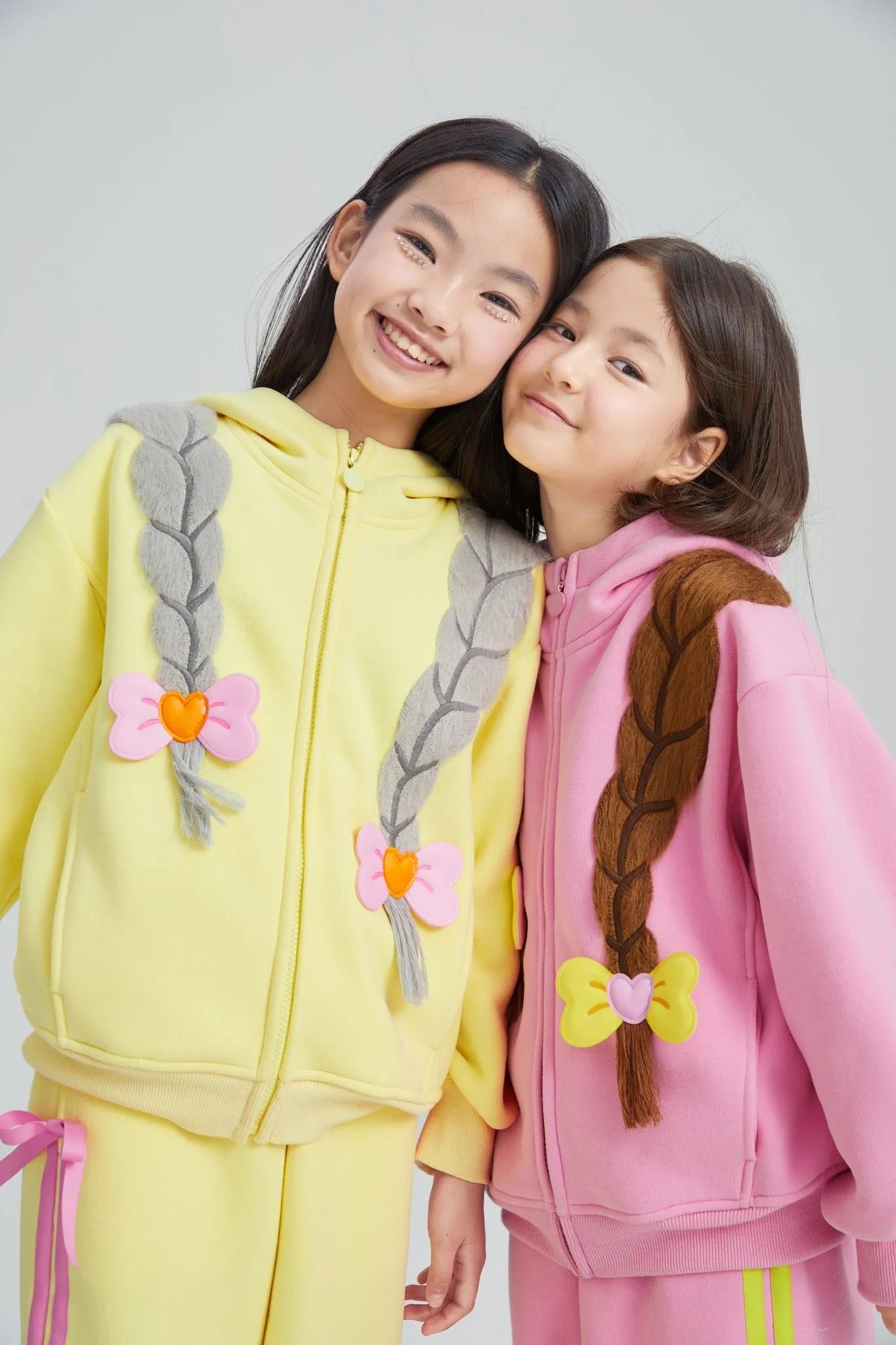 Poco Blush Bow Braid Fleece Zip Jacket