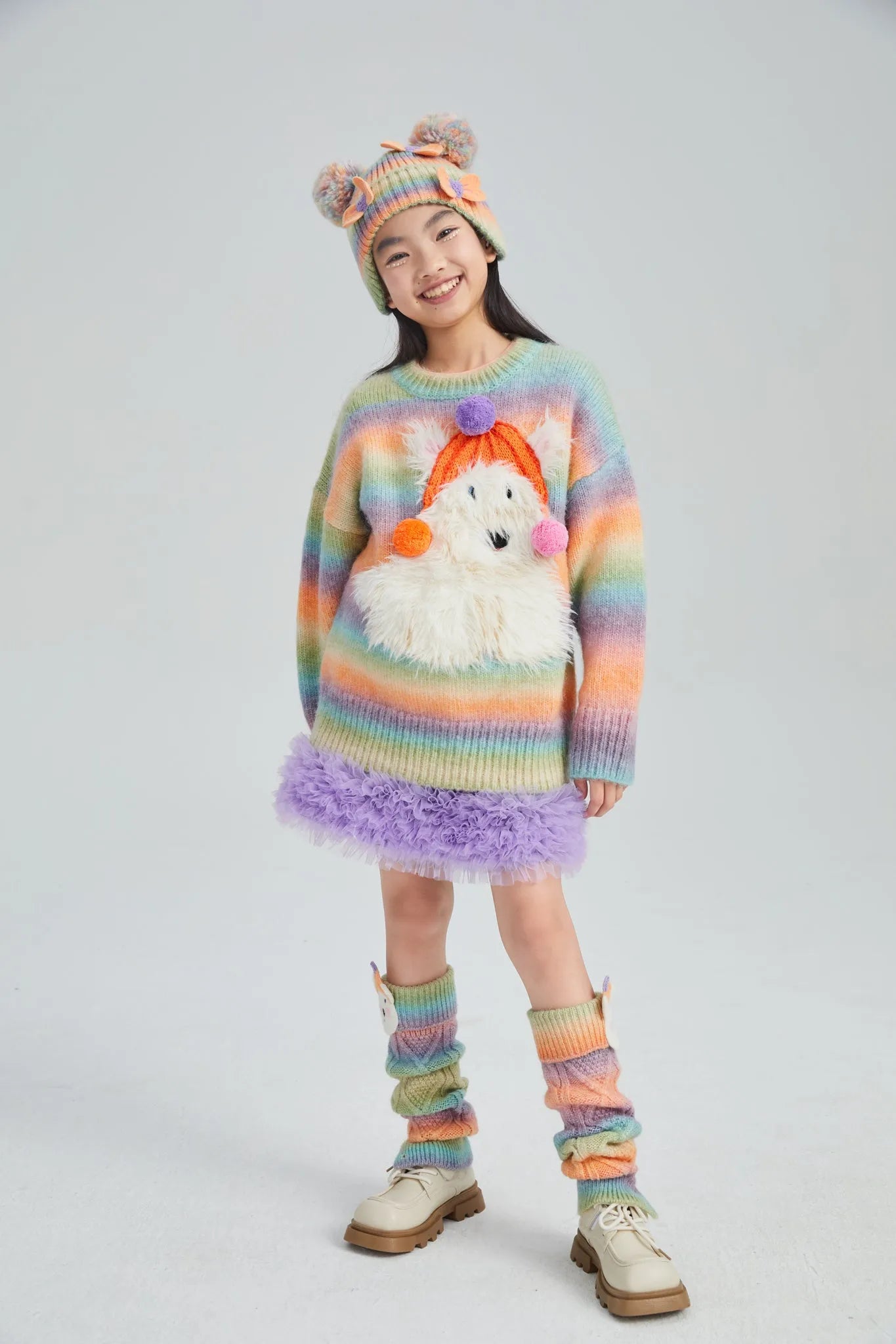 Poco Blush Rainbow Puppy Fuzzy Sweater