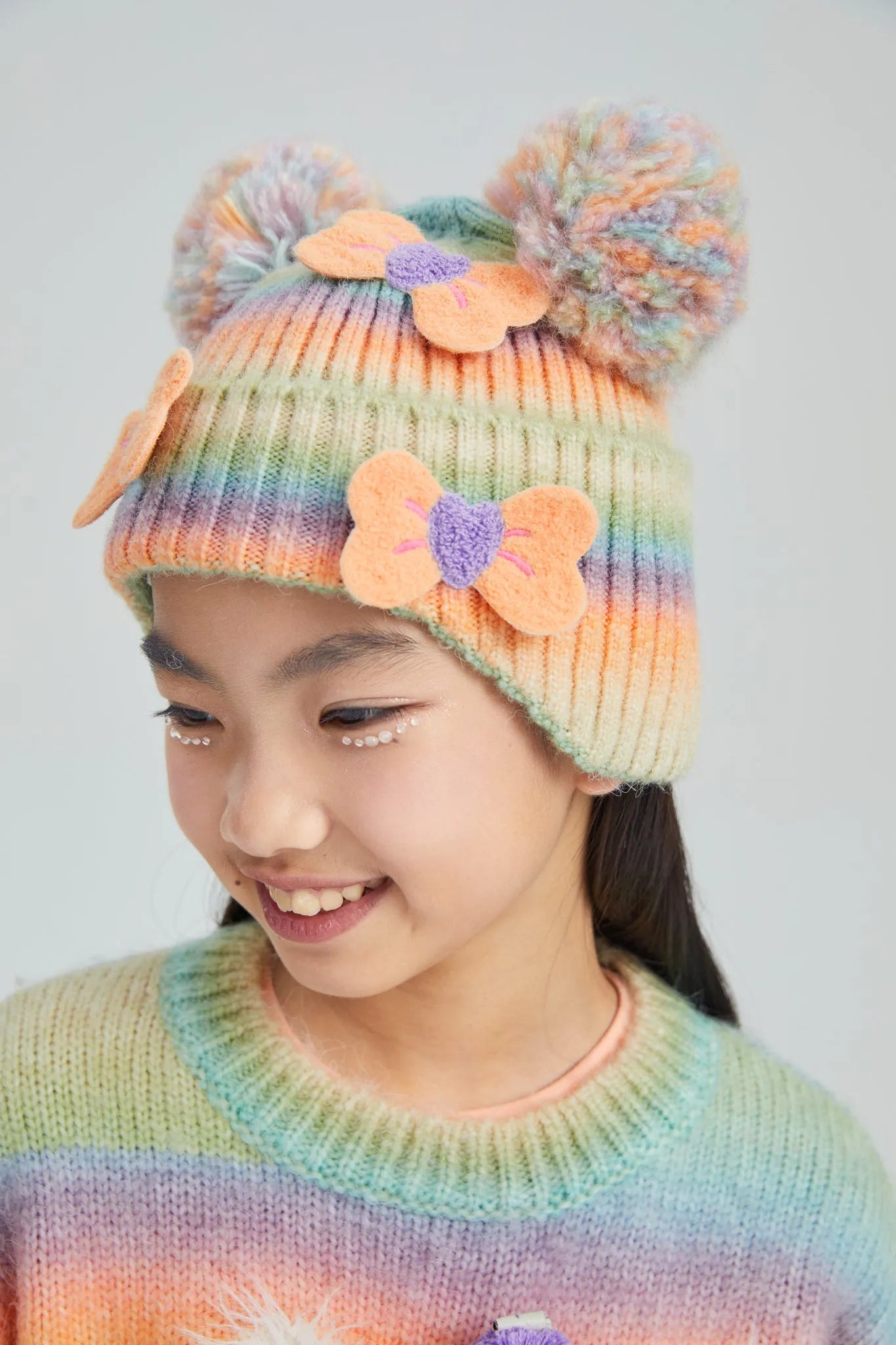 Poco Blush Rainbow Bow Knit Beanie
