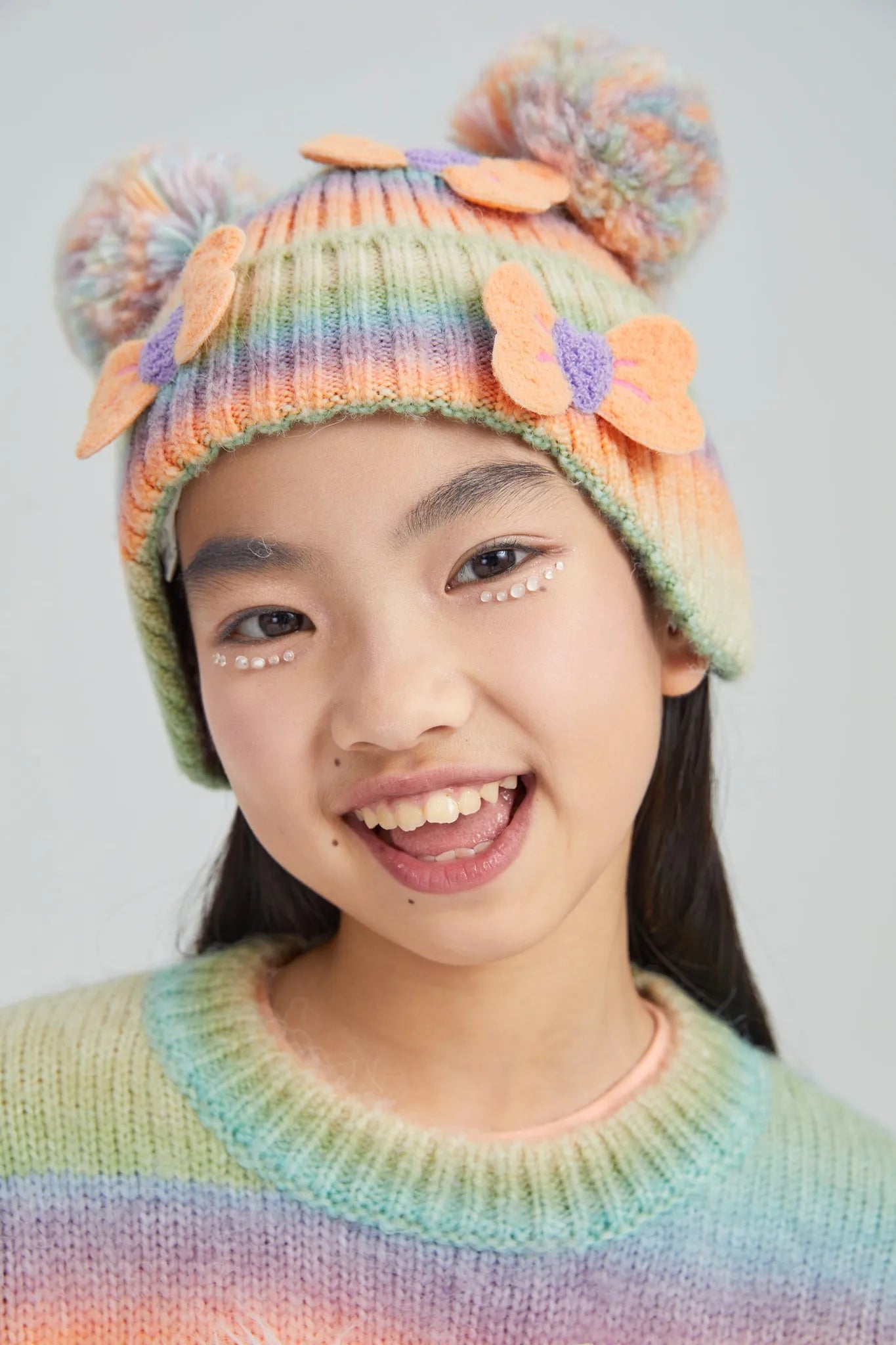 Poco Blush Rainbow Bow Knit Beanie
