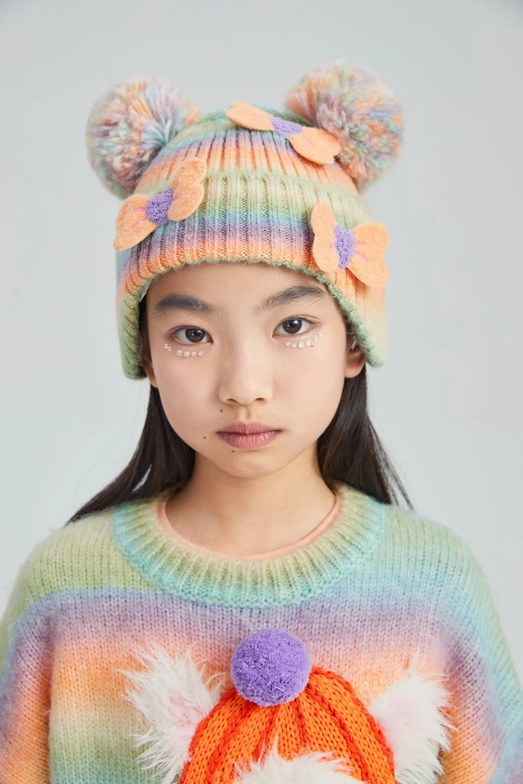 Poco Blush Rainbow Bow Knit Beanie