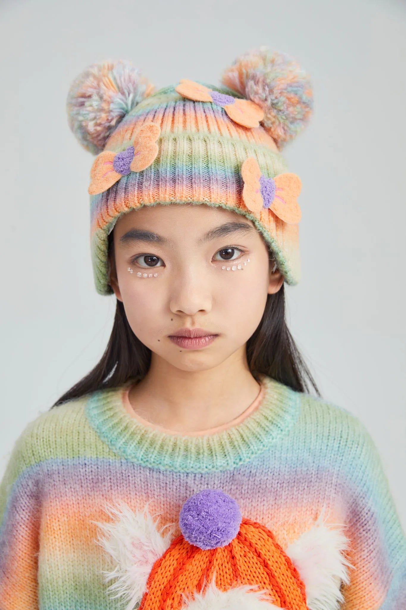 Poco Blush Rainbow Bow Knit Beanie