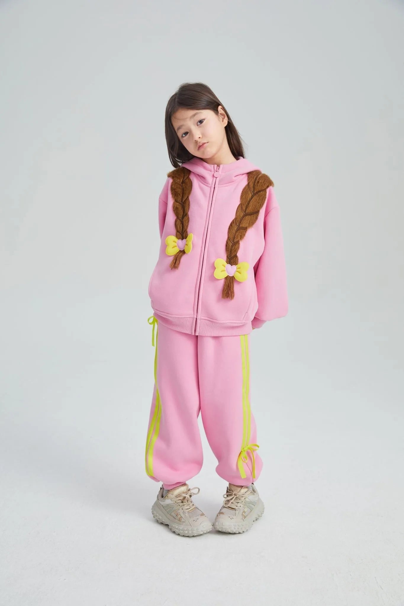 Poco Blush Bow Braid Fleece Zip Jacket