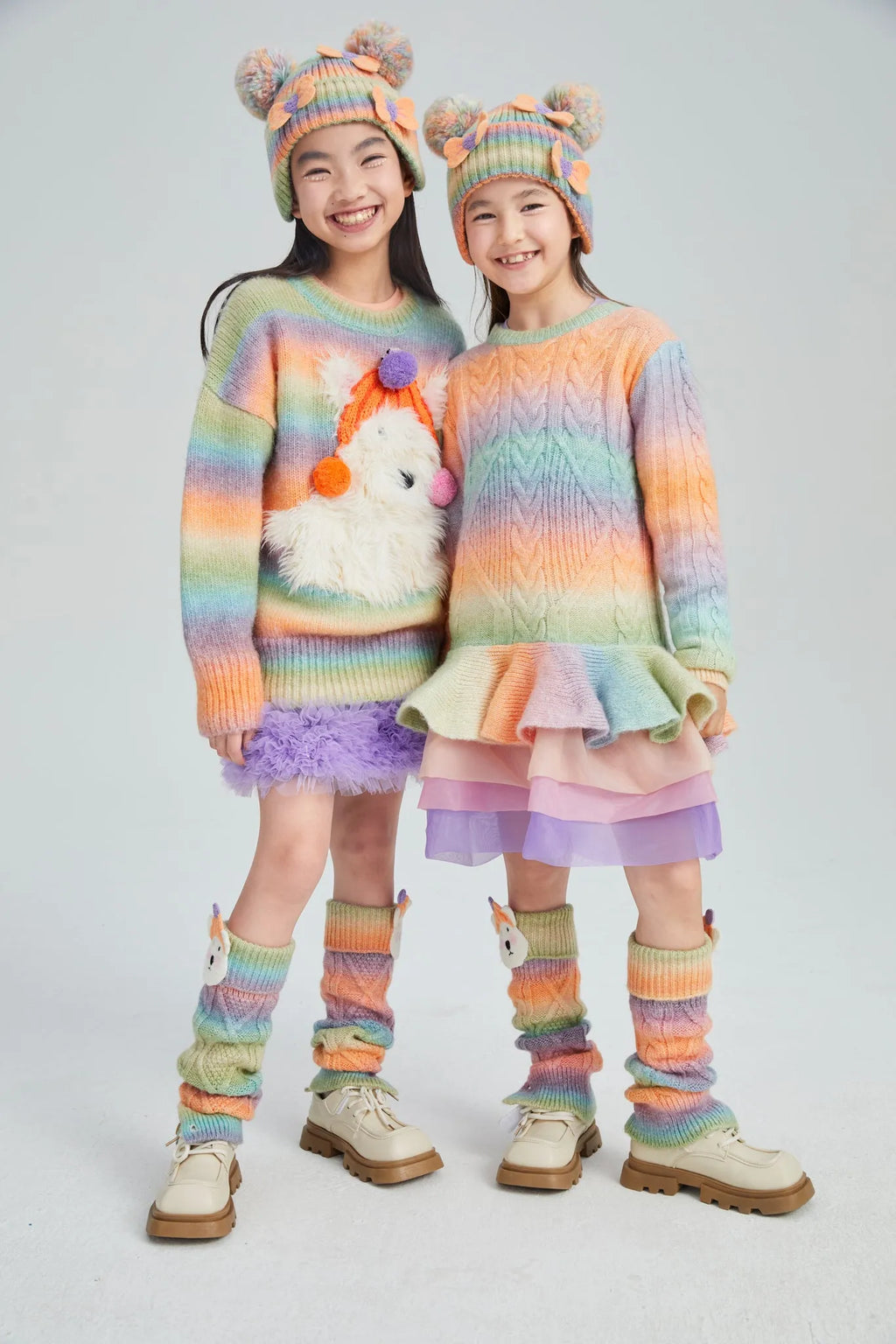 Poco Blush Rainbow Bow Knit Beanie