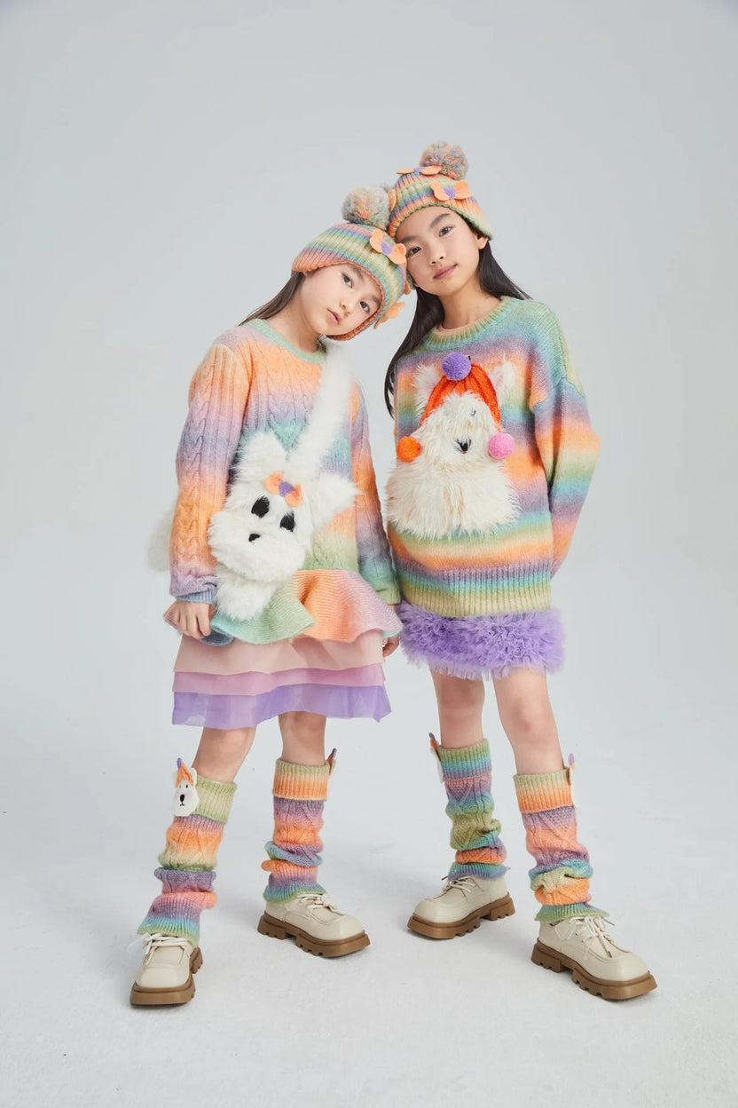 Rainbow Knit Tulle Sweater Dress by Poco Blush, image 5