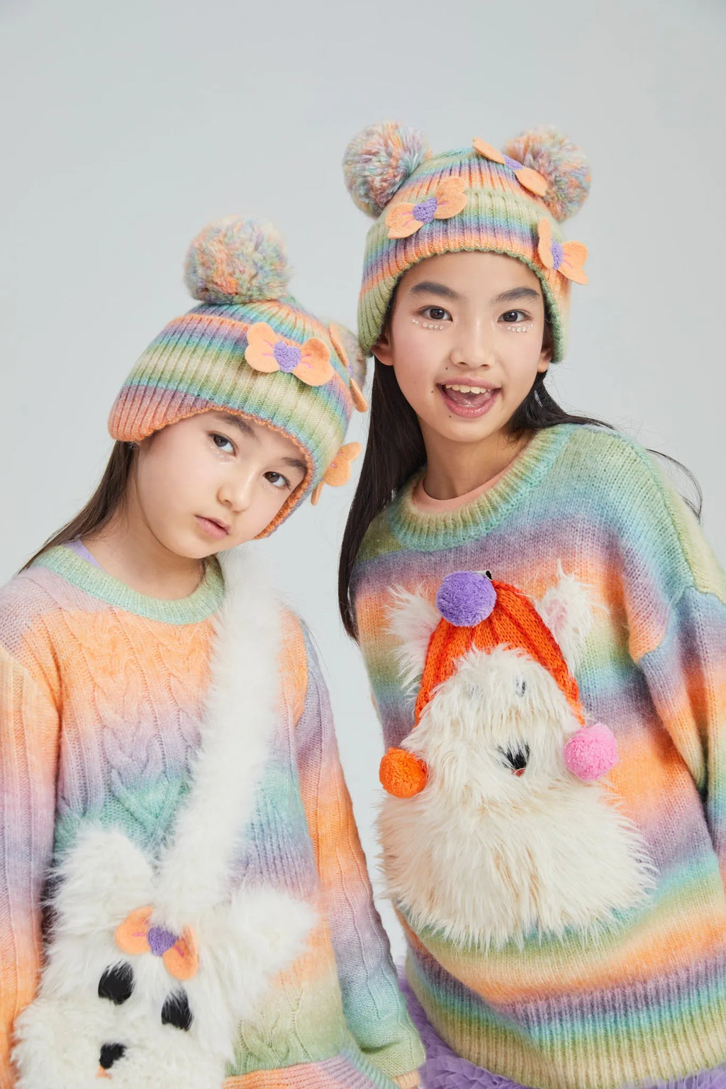 Poco Blush Rainbow Bow Knit Beanie