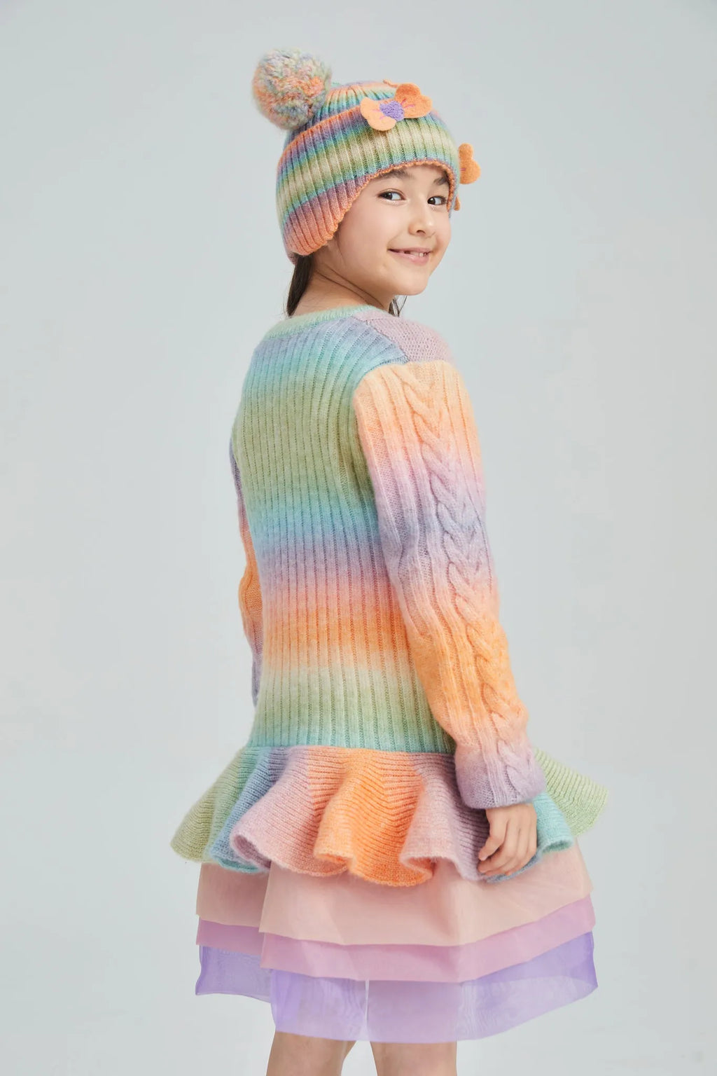 Poco Blush Rainbow Knit Tulle Sweater Dress