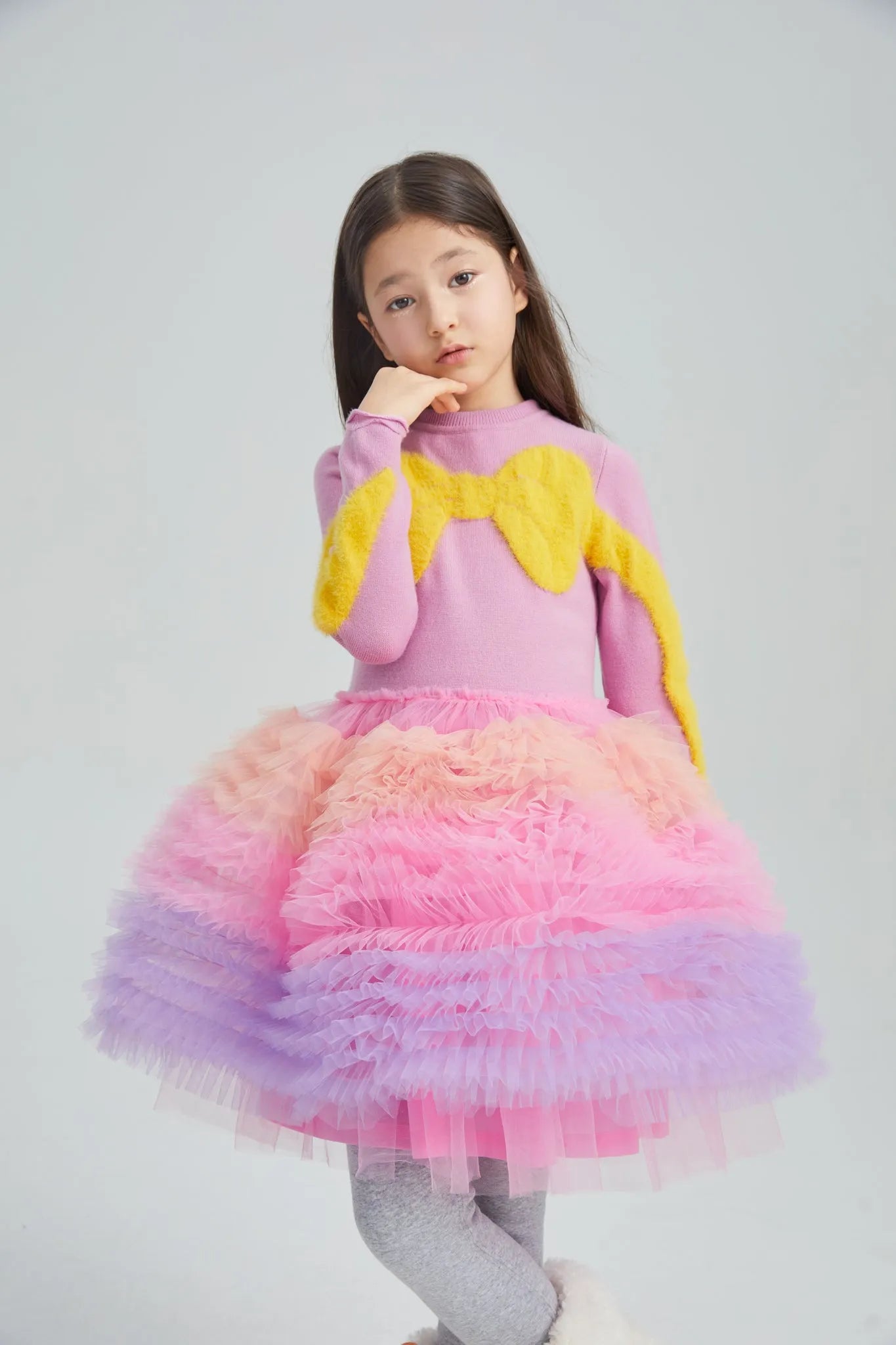 Poco Blush Gradient Bow Knit Tulle Party Dress