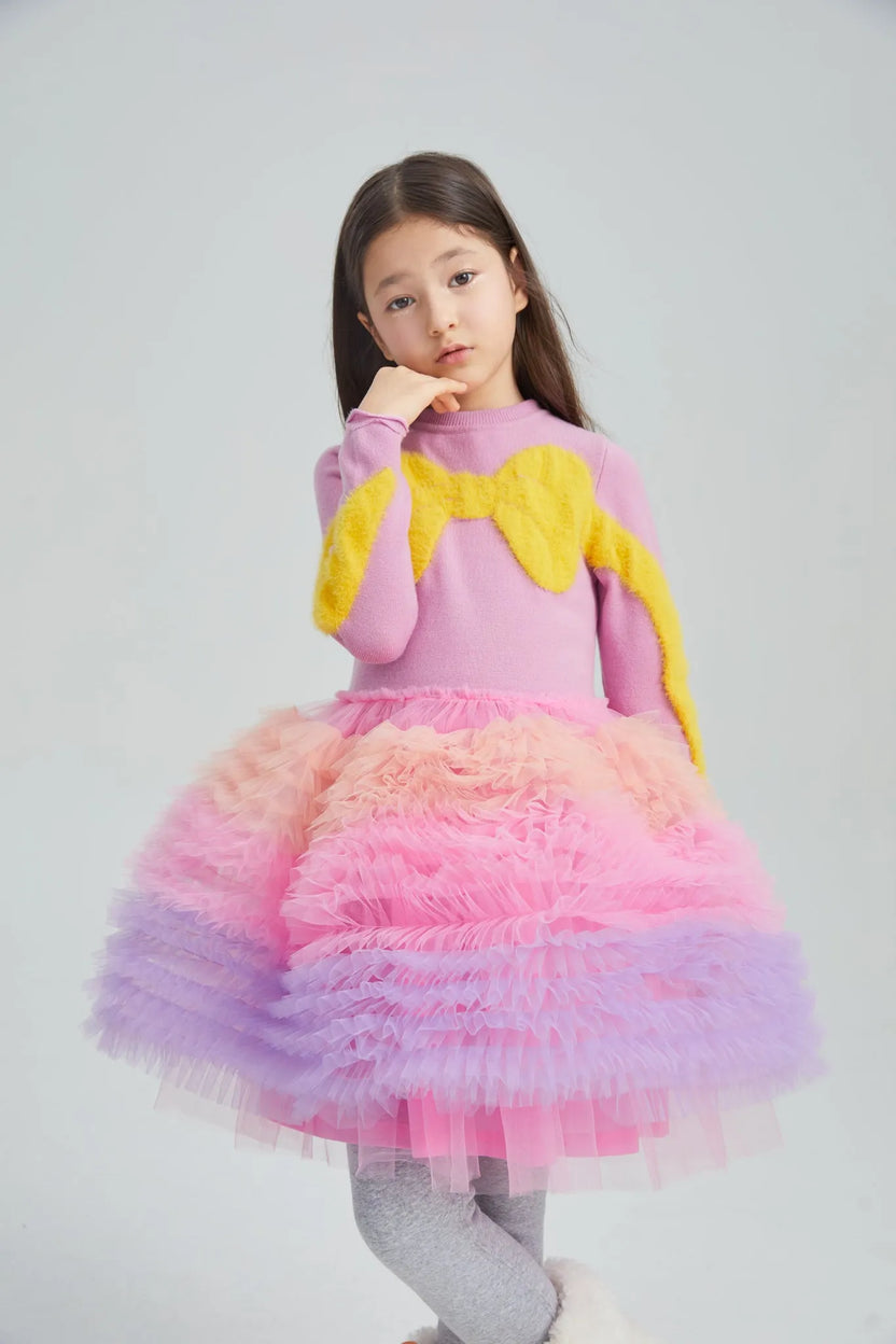 Gradient Bow Knit Tulle Party Dress by Poco Blush, image 2