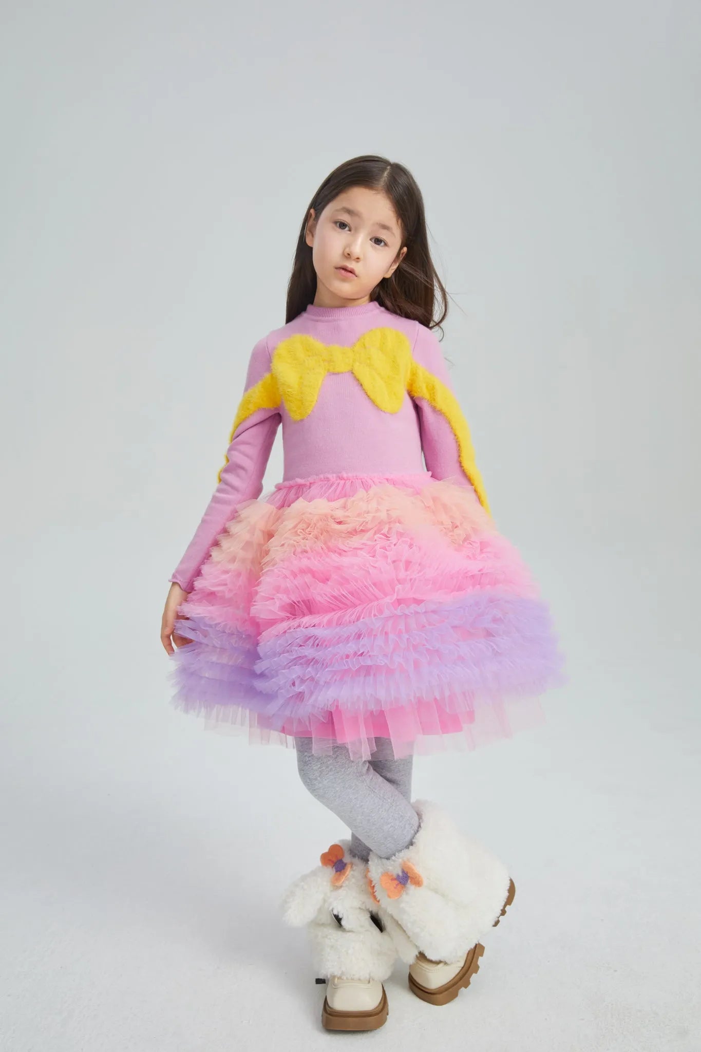 Poco Blush Gradient Bow Knit Tulle Party Dress
