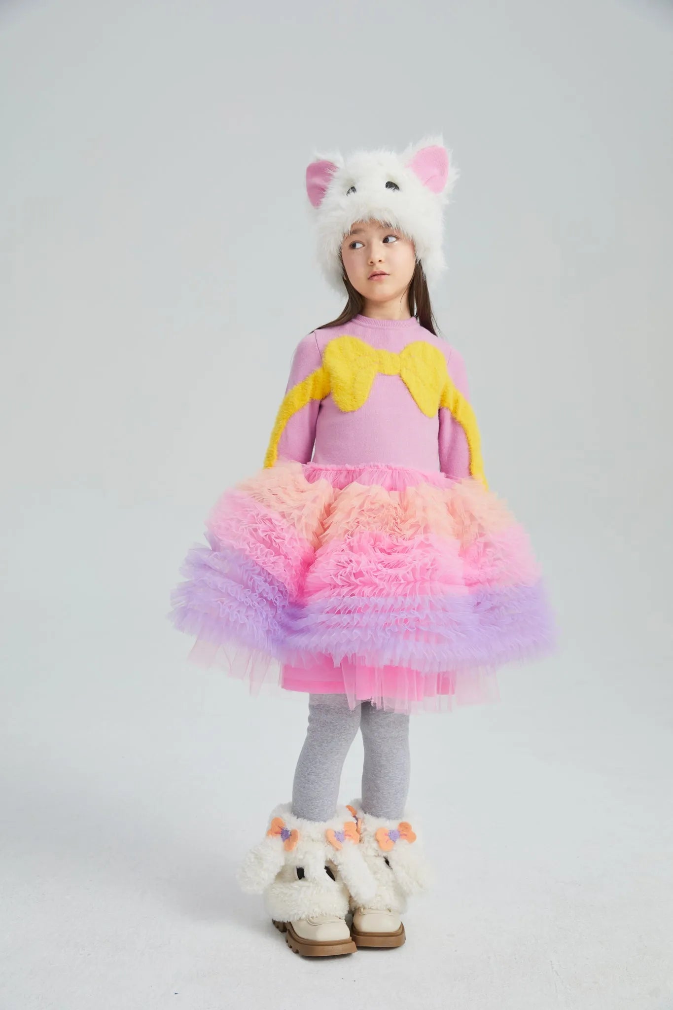 Poco Blush Gradient Bow Knit Tulle Party Dress