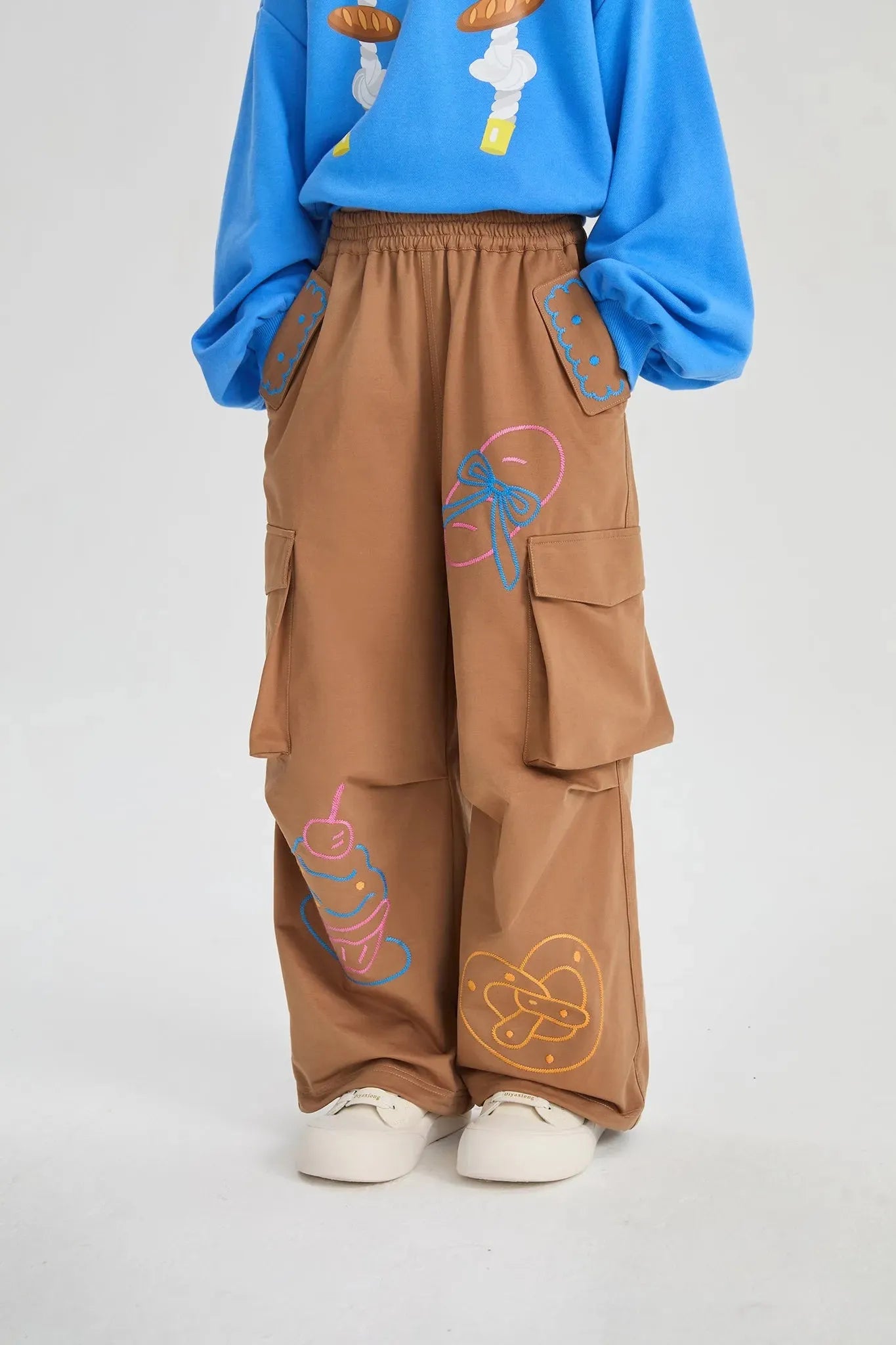 Poco Blush Soft Bread Embroidery Parachute Pants