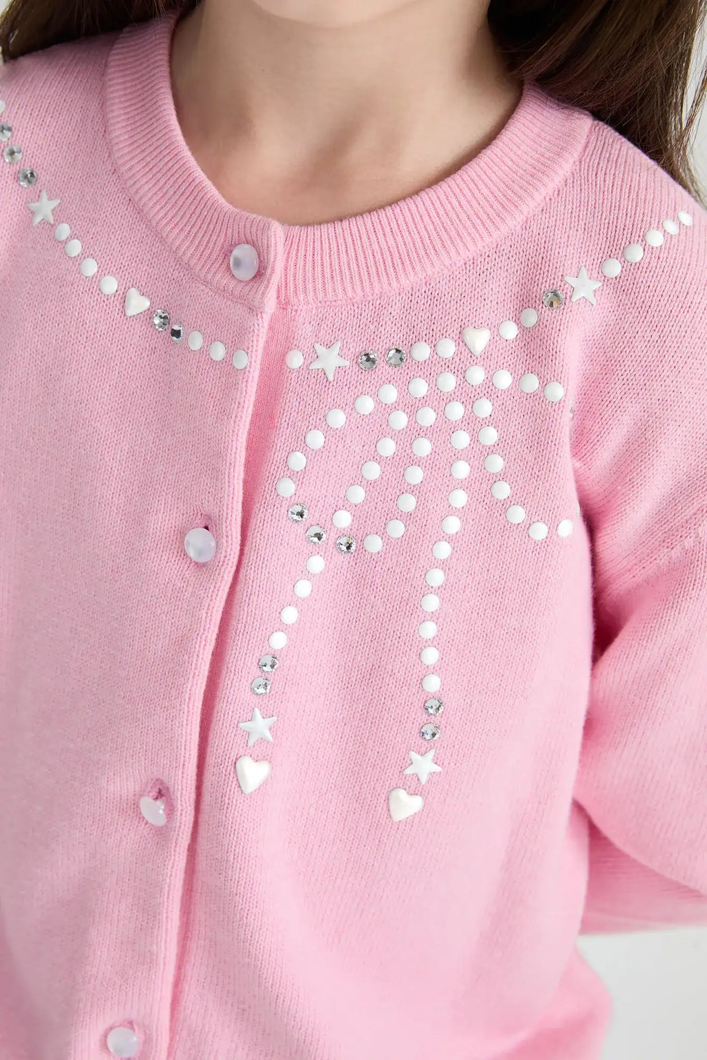 Poco Blush Sparkling Bow Cashemere-Cotton Knit Cardigan