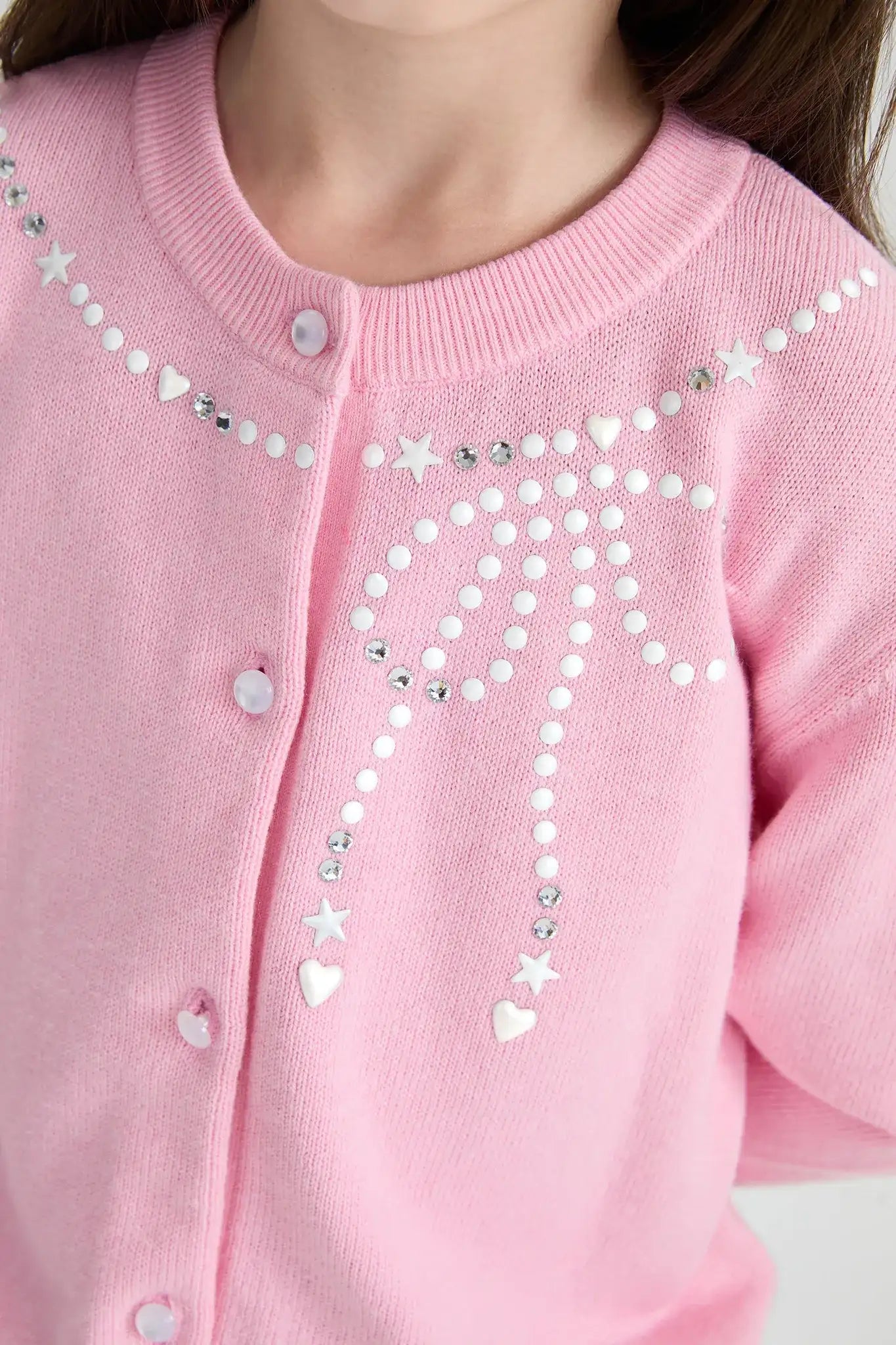 Poco Blush Sparkling Bow Cashemere-Cotton Knit Cardigan