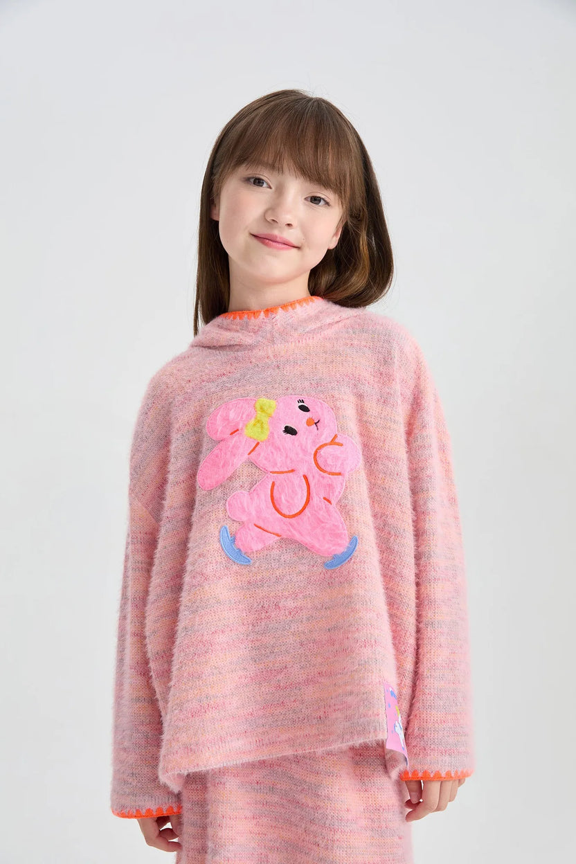 Ice Rink Snowman & Bunny Fuzzy Knit Hoodie by Poco Blush, image 2