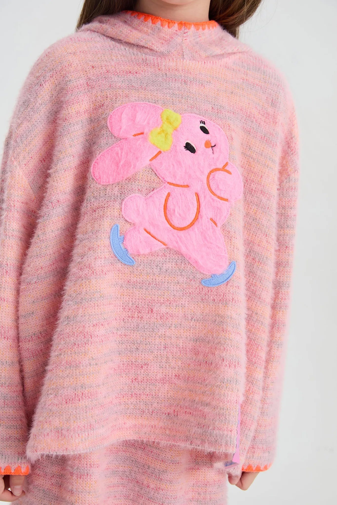 Poco Blush Ice Rink Snowman & Bunny Fuzzy Knit Hoodie