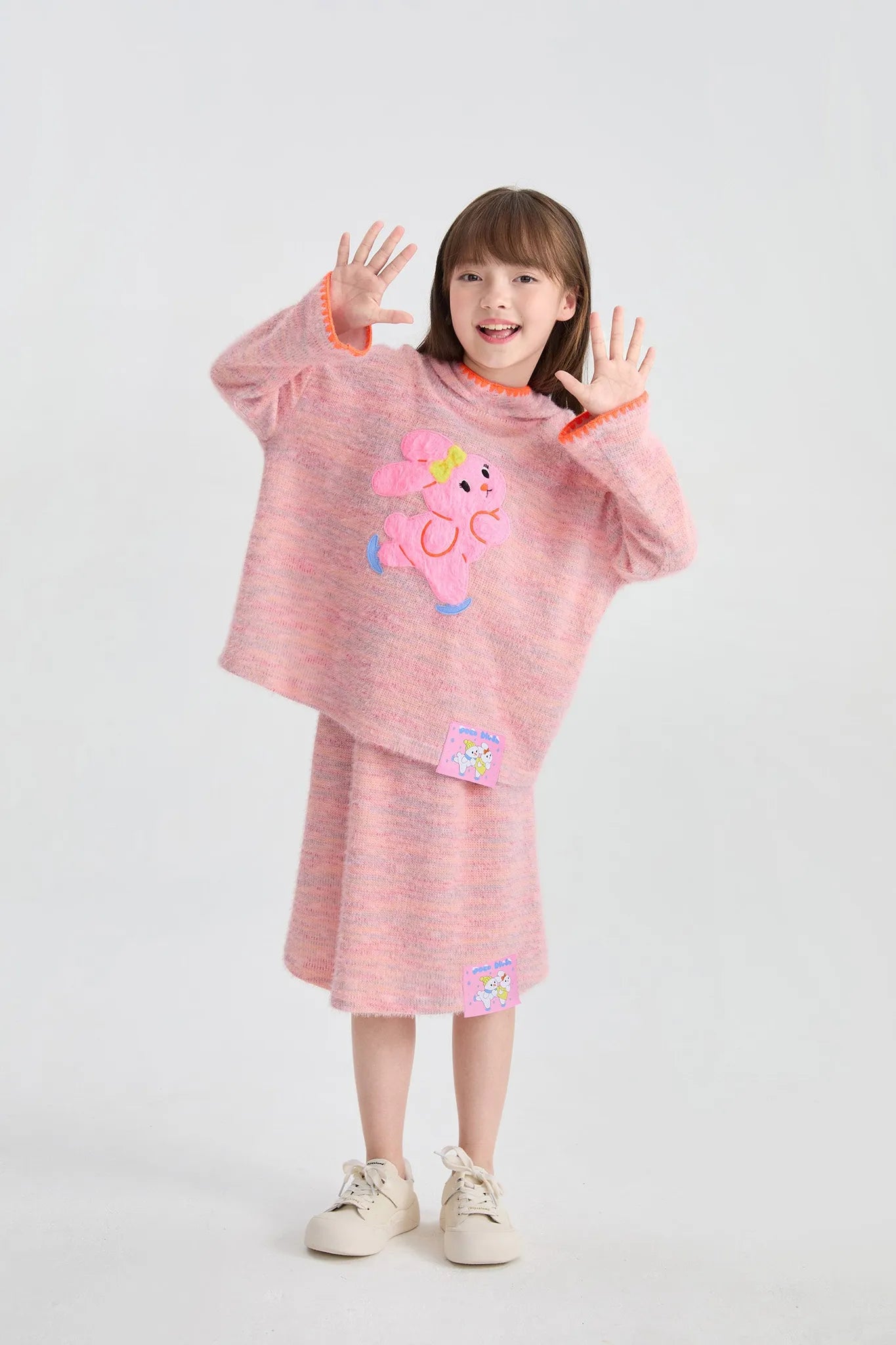 Poco Blush Ice Rink Snowman & Bunny Fuzzy Knit Hoodie