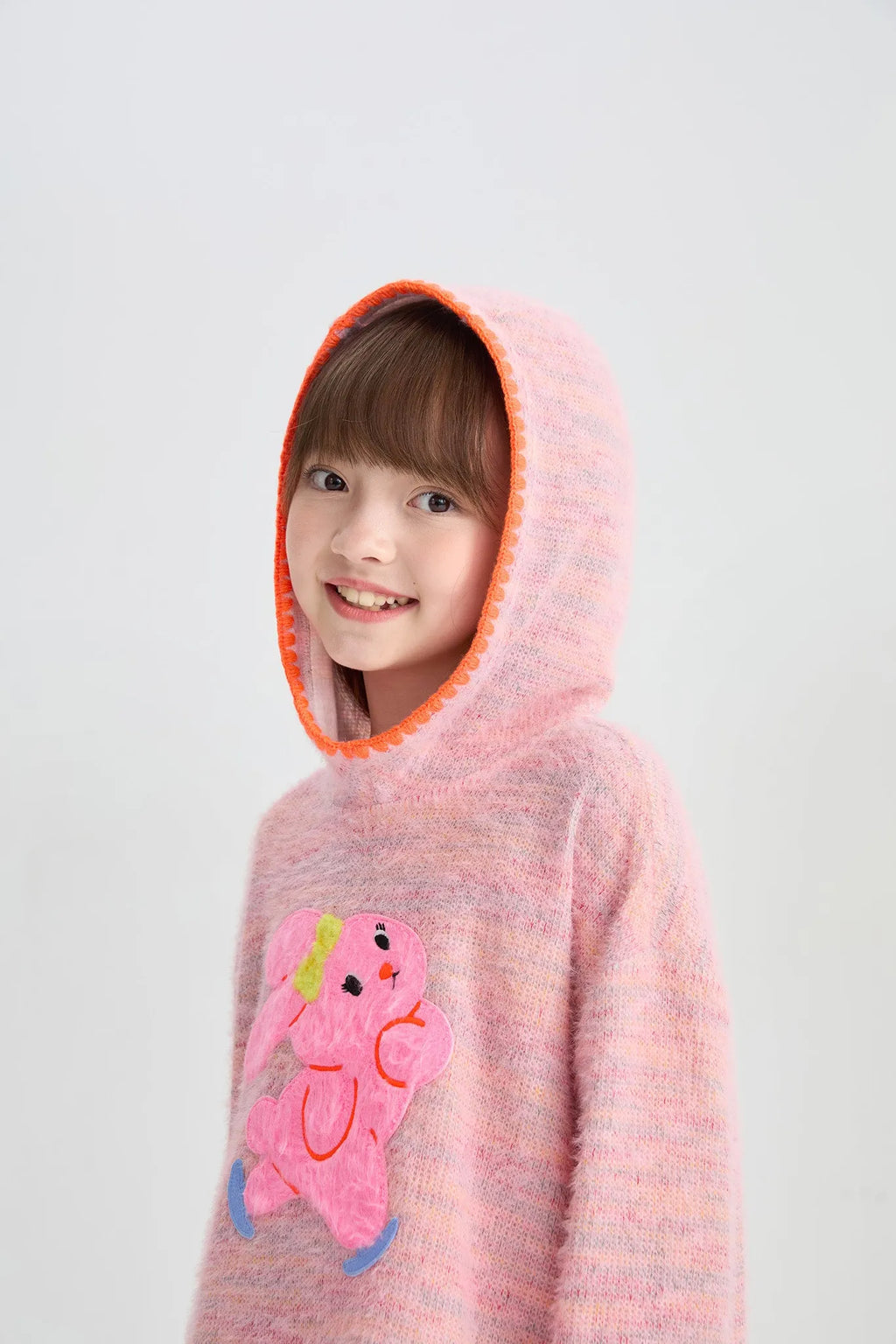 Poco Blush Ice Rink Snowman & Bunny Fuzzy Knit Hoodie