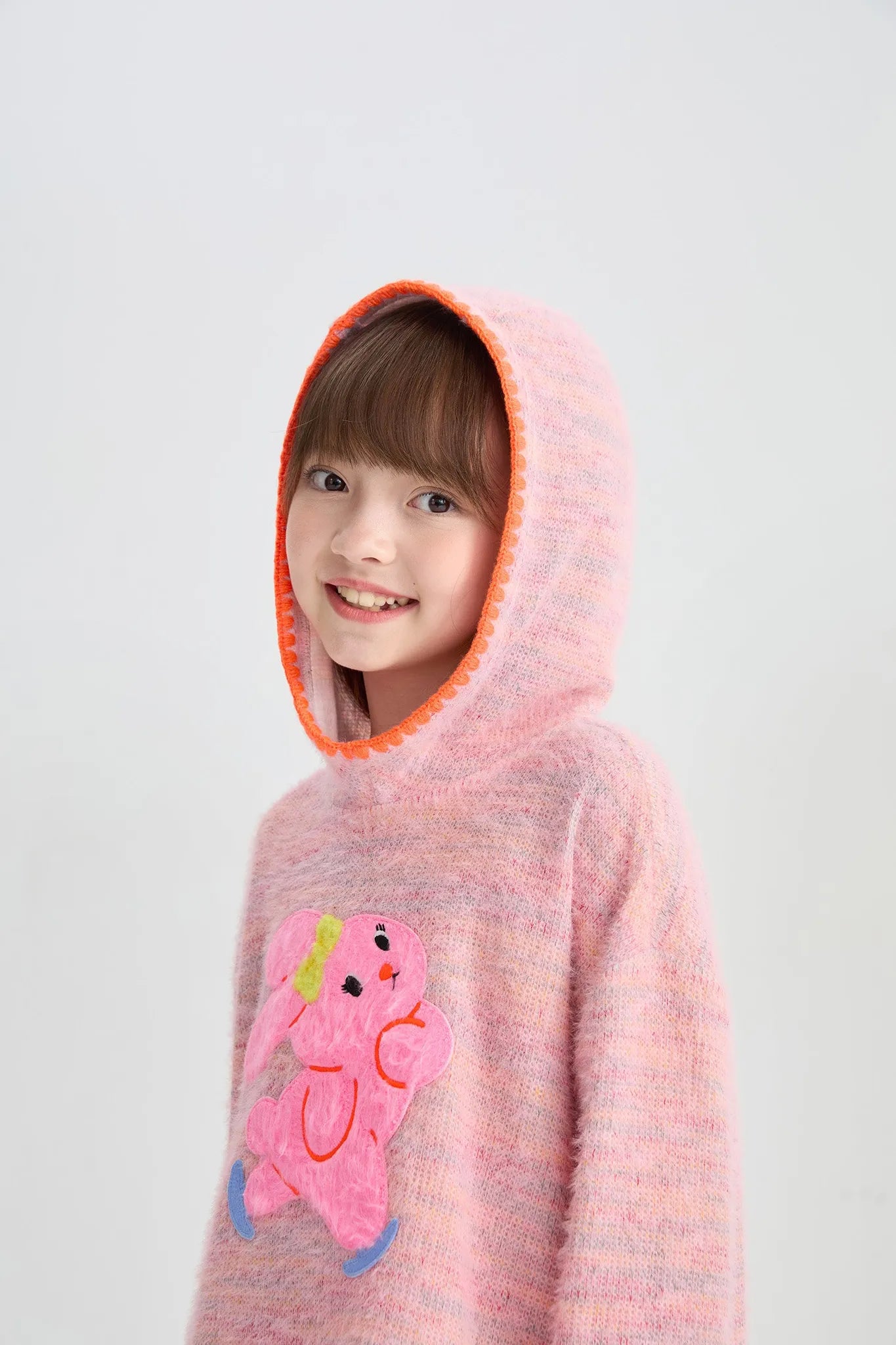 Poco Blush Ice Rink Snowman & Bunny Fuzzy Knit Hoodie