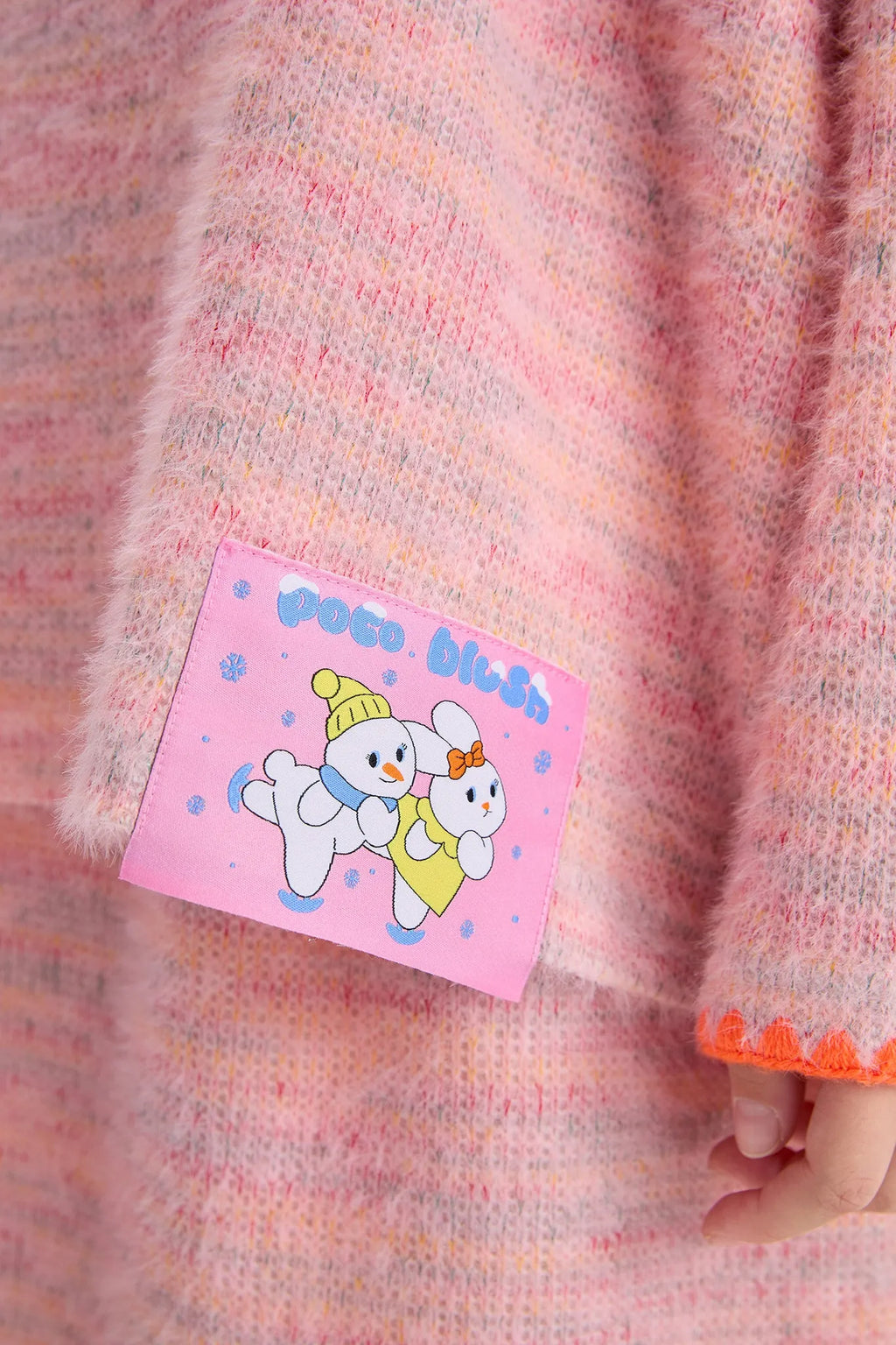 Poco Blush Ice Rink Snowman & Bunny Fuzzy Knit Hoodie