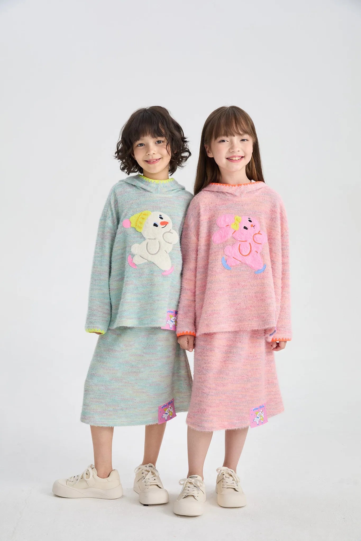 Poco Blush Ice Rink Snowman & Bunny Fuzzy Knit Hoodie