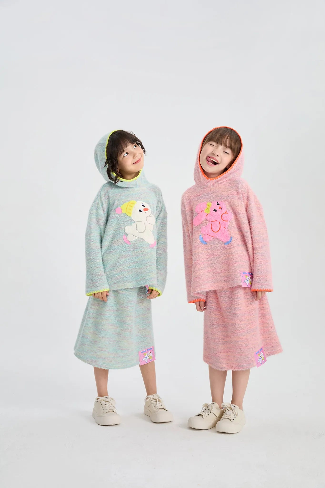 Poco Blush Ice Rink Snowman & Bunny Fuzzy Knit Hoodie