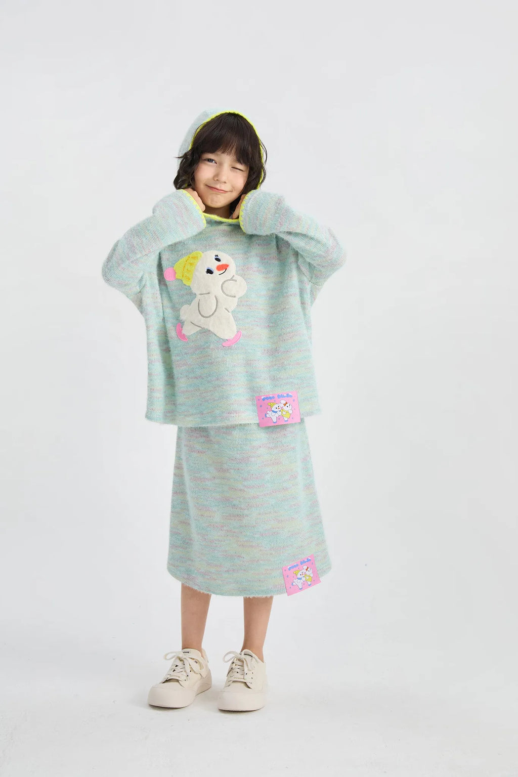 Poco Blush Ice Rink Snowman Knit Skirt