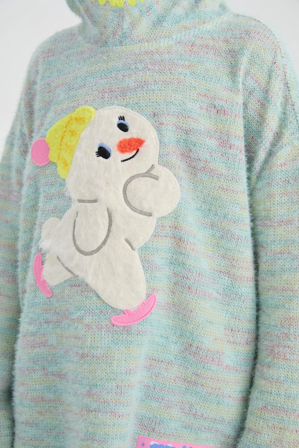 Poco Blush Ice Rink Snowman & Bunny Fuzzy Knit Hoodie