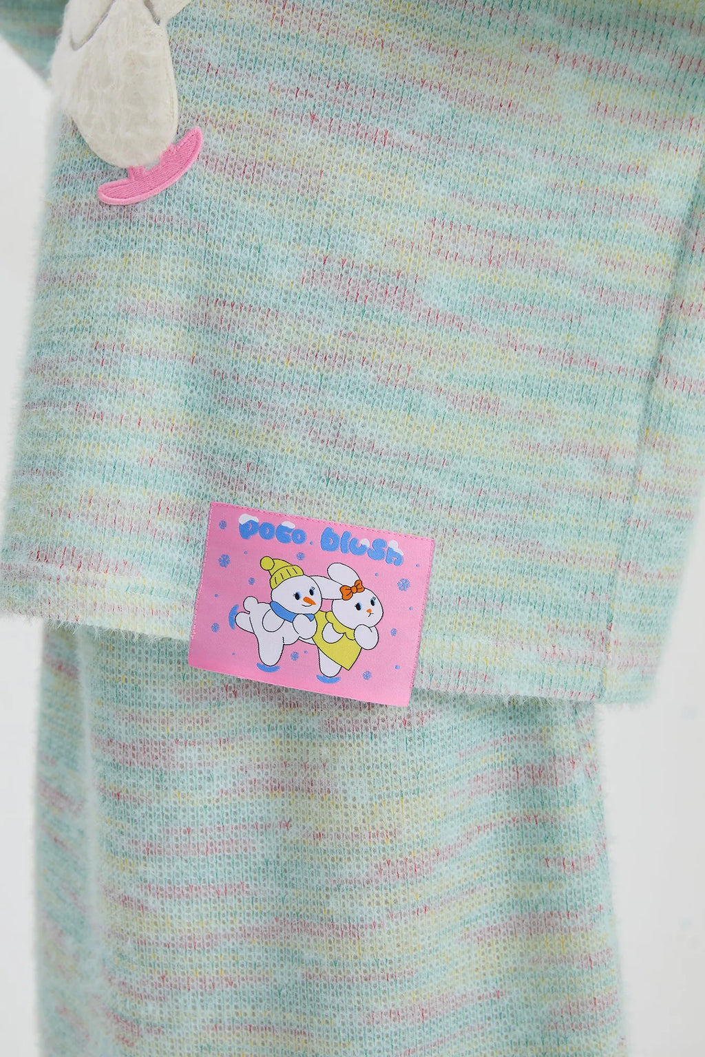 Poco Blush Ice Rink Snowman & Bunny Fuzzy Knit Hoodie