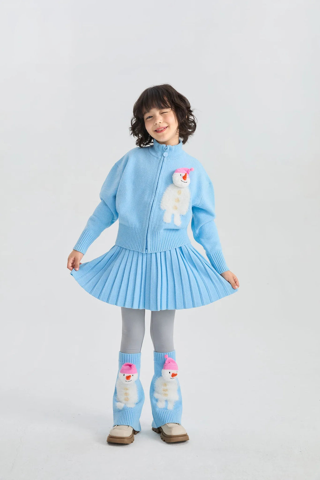 Poco Blush Snowman & Bunny Knit Jacket