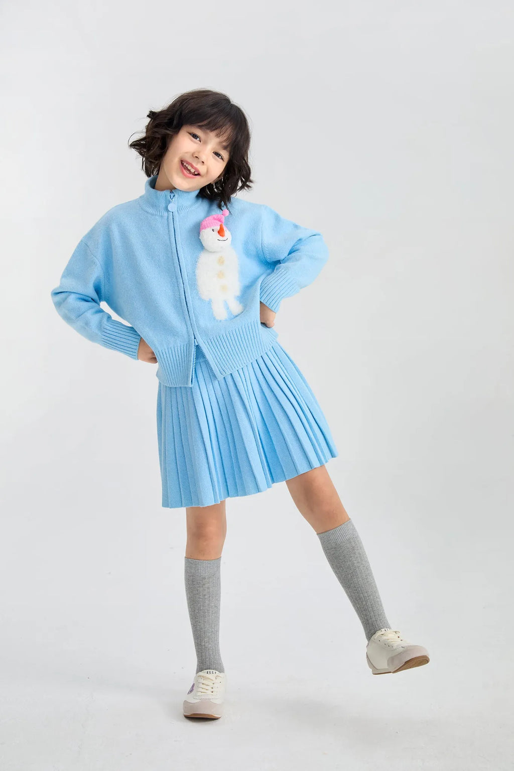 Poco Blush Snowman & Bunny Pleated Knit Skirt