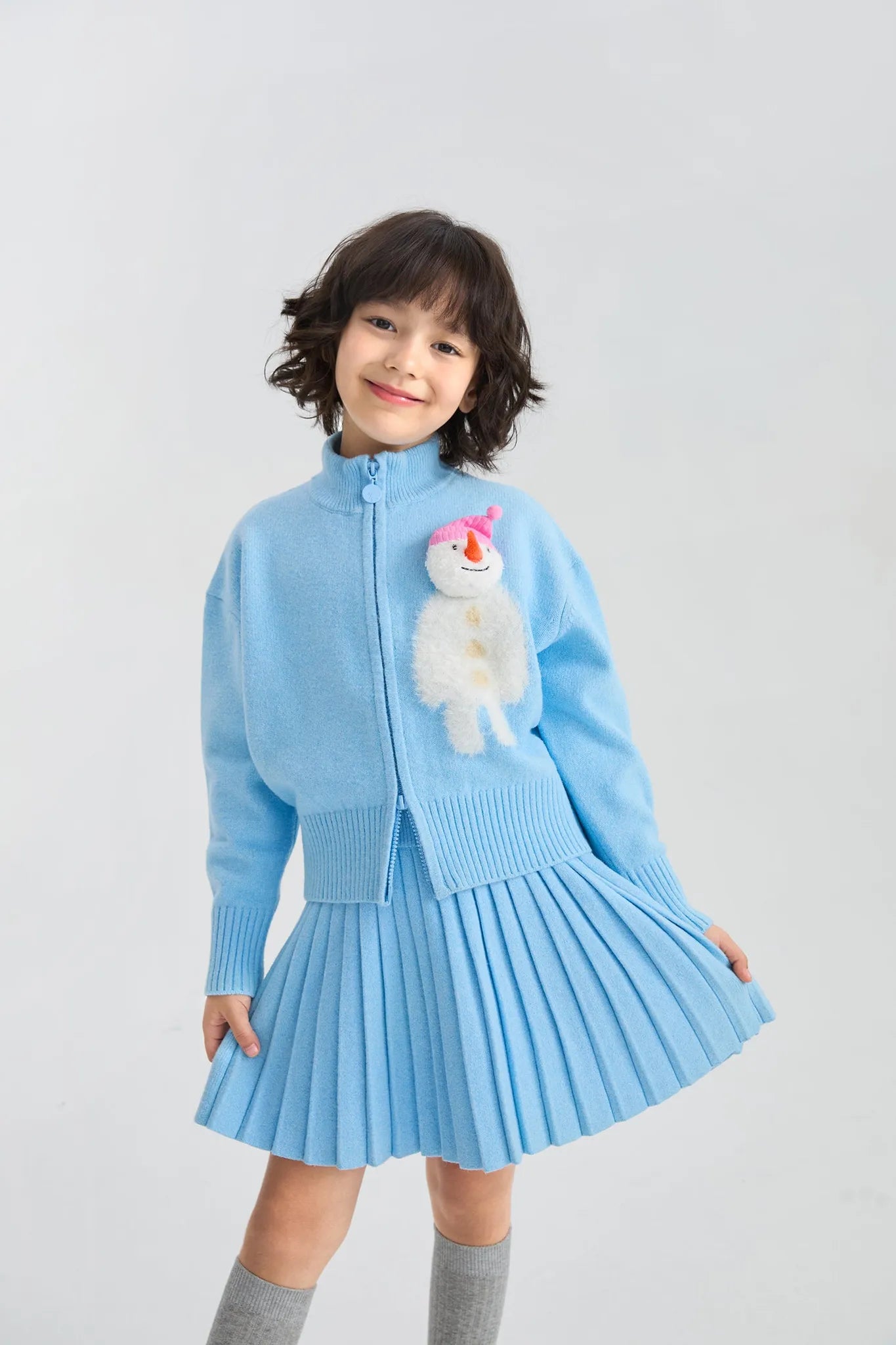 Poco Blush Snowman & Bunny Pleated Knit Skirt