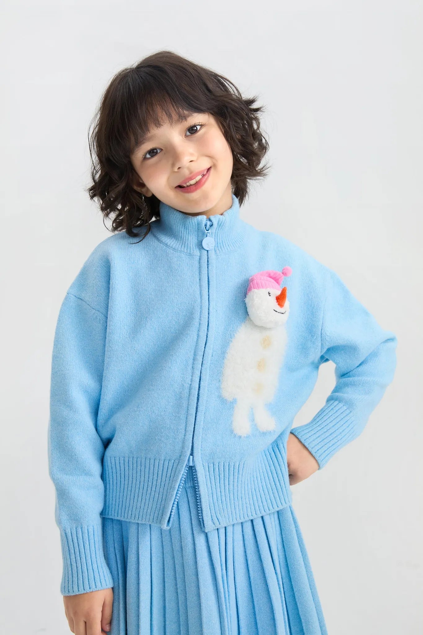 Poco Blush Snowman & Bunny Knit Jacket