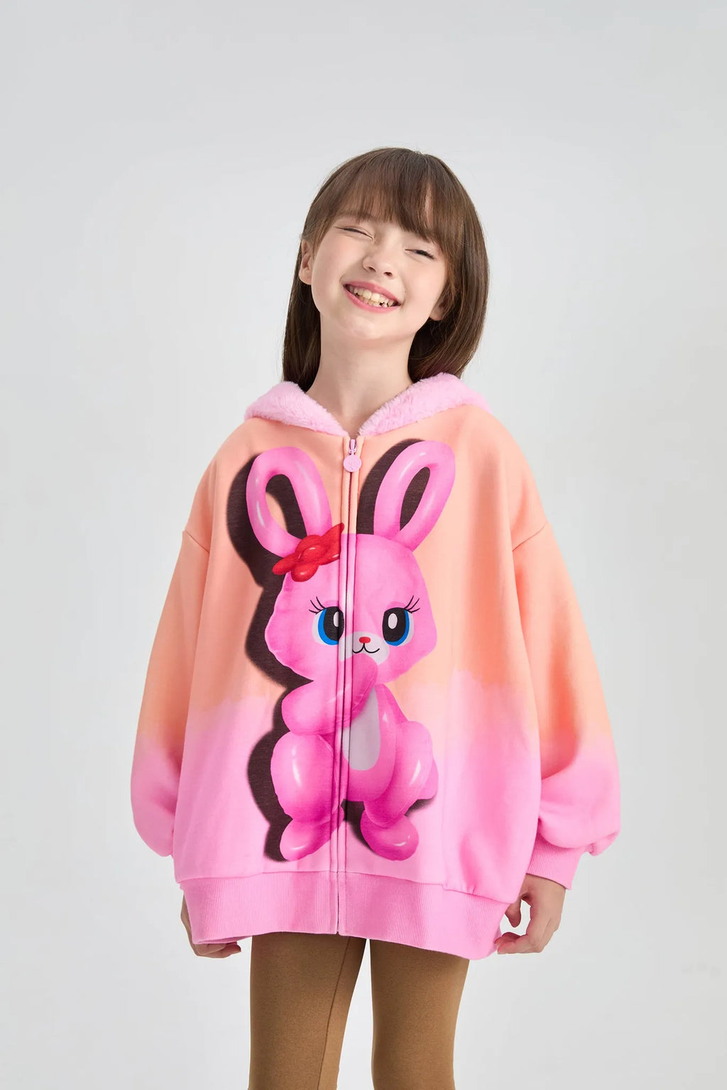 Poco Blush Mousse Snowman & Candy Bunny Ombre Fleece Hoodie Jacket
