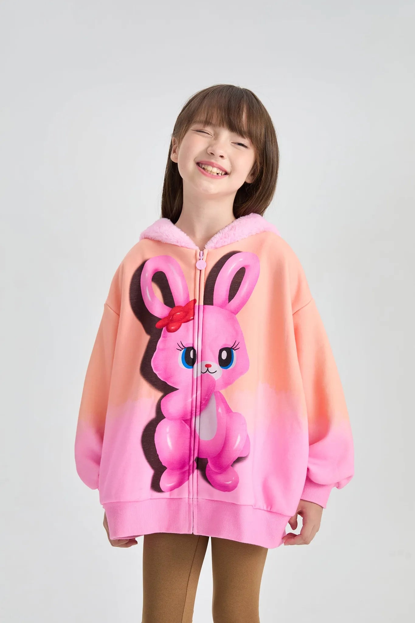 Poco Blush Mousse Snowman & Candy Bunny Ombre Fleece Hoodie Jacket
