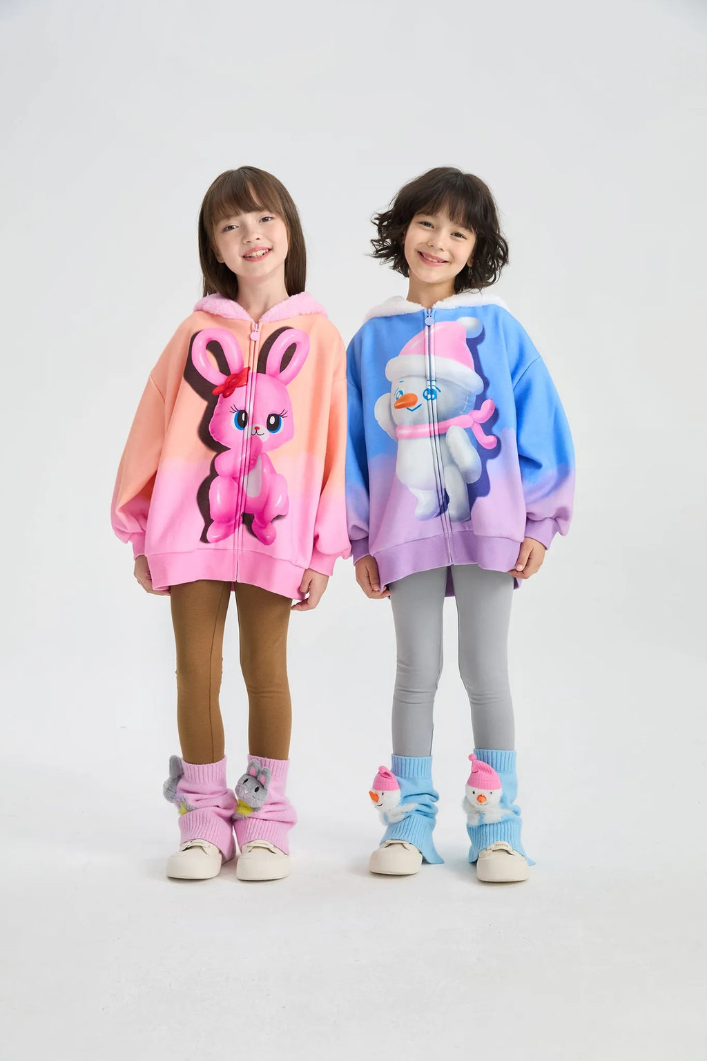 Poco Blush Mousse Snowman & Candy Bunny Ombre Fleece Hoodie Jacket