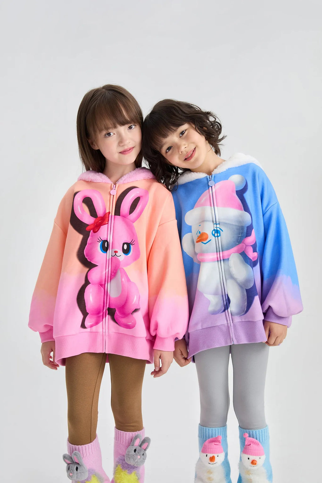 Poco Blush Mousse Snowman & Candy Bunny Ombre Fleece Hoodie Jacket